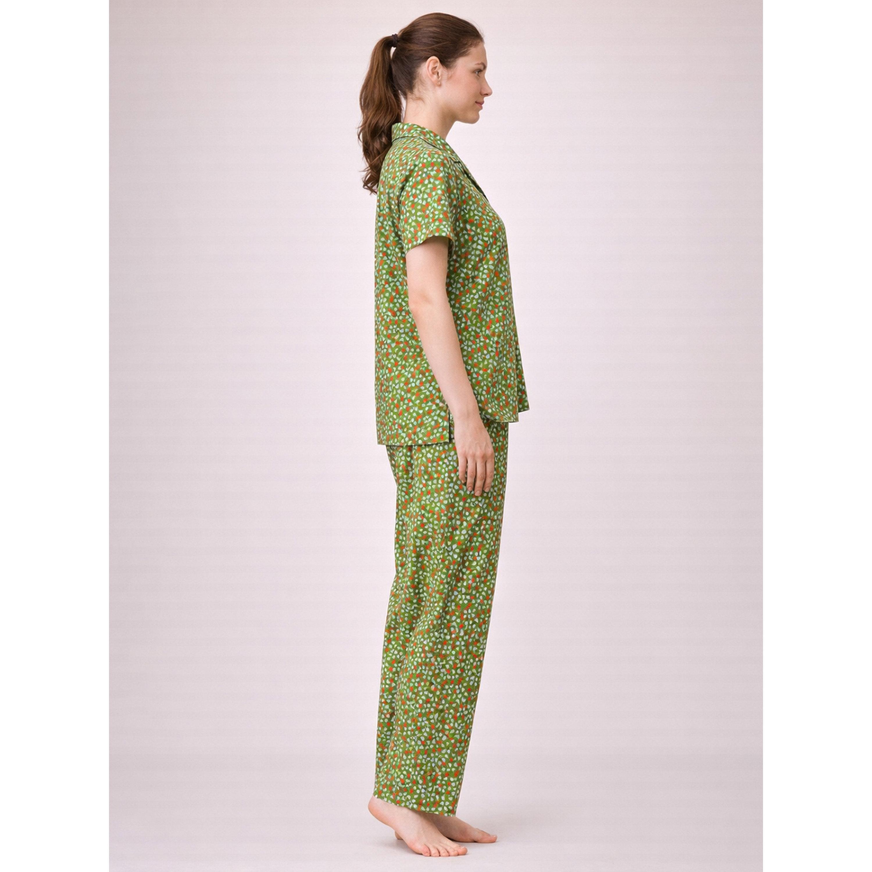 Clovia X Styli Green All Over Hear Print Shirt and Pants Pyjama Set-women-clothing-nightwear-pyjamas-longsets-image-2