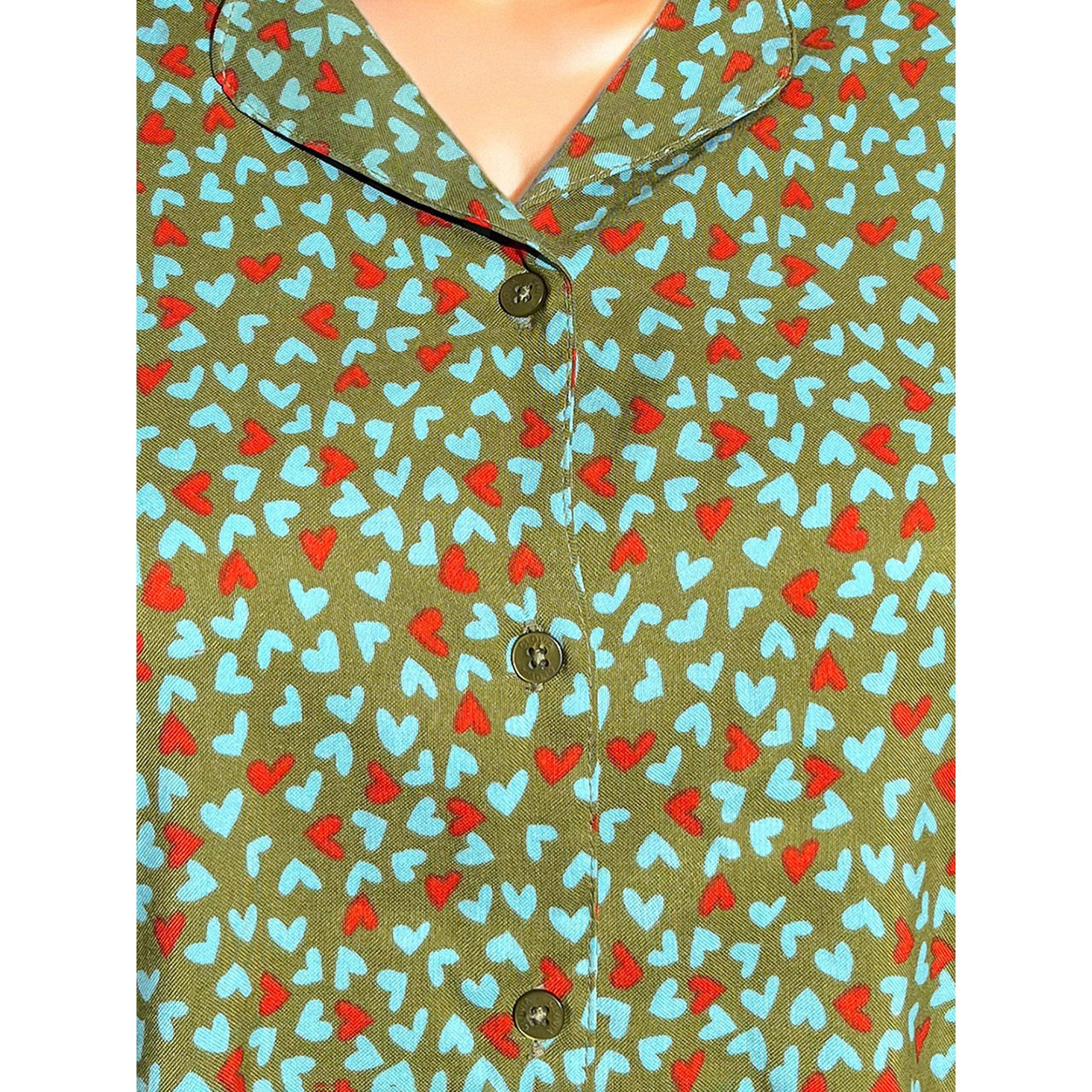 Clovia X Styli Green All Over Hear Print Shirt and Pants Pyjama Set-women-clothing-nightwear-pyjamas-longsets-image-5