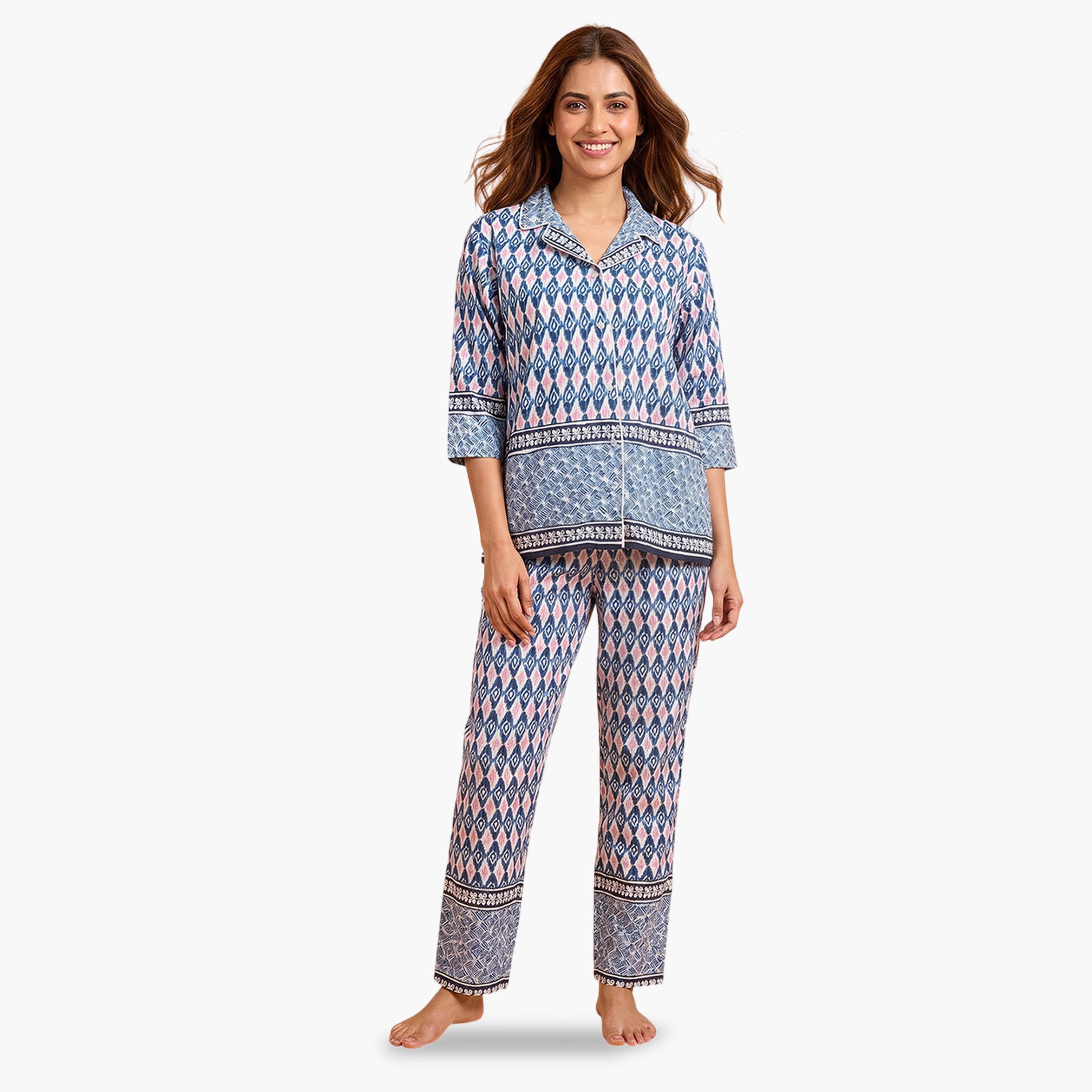 Clovia X Styli Multi-Color All Over Print Shirt and Pants Pyjama Set-women-clothing-nightwear-pyjamas-longsets-image-1
