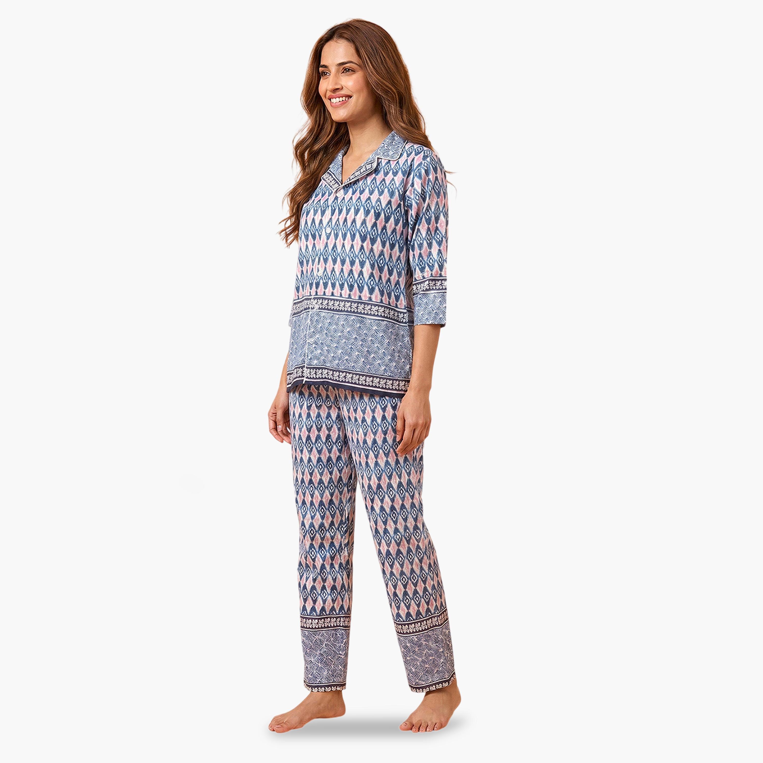Clovia X Styli Multi-Color All Over Print Shirt and Pants Pyjama Set-women-clothing-nightwear-pyjamas-longsets-image-2