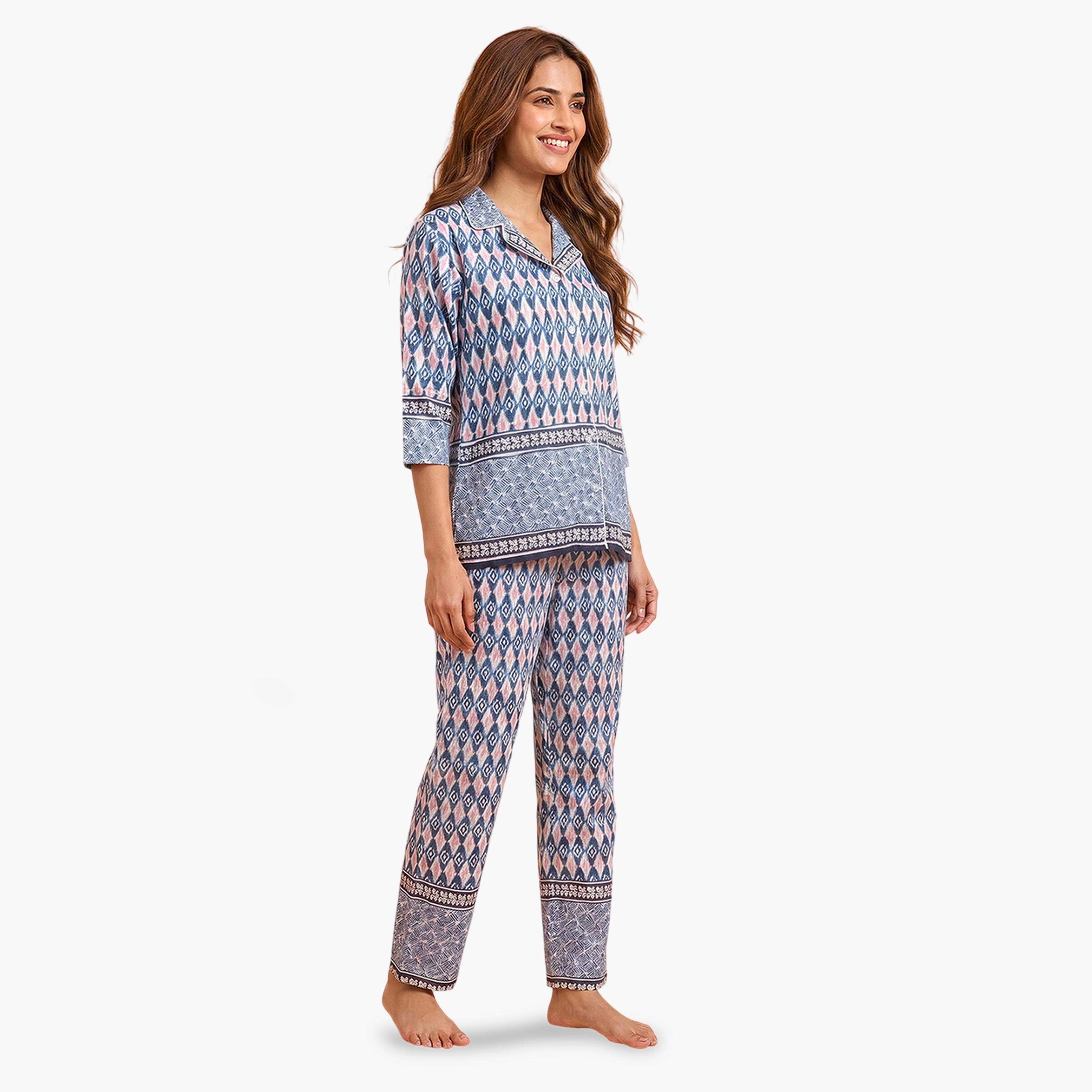 Clovia X Styli Multi-Color All Over Print Shirt and Pants Pyjama Set-women-clothing-nightwear-pyjamas-longsets-image-3