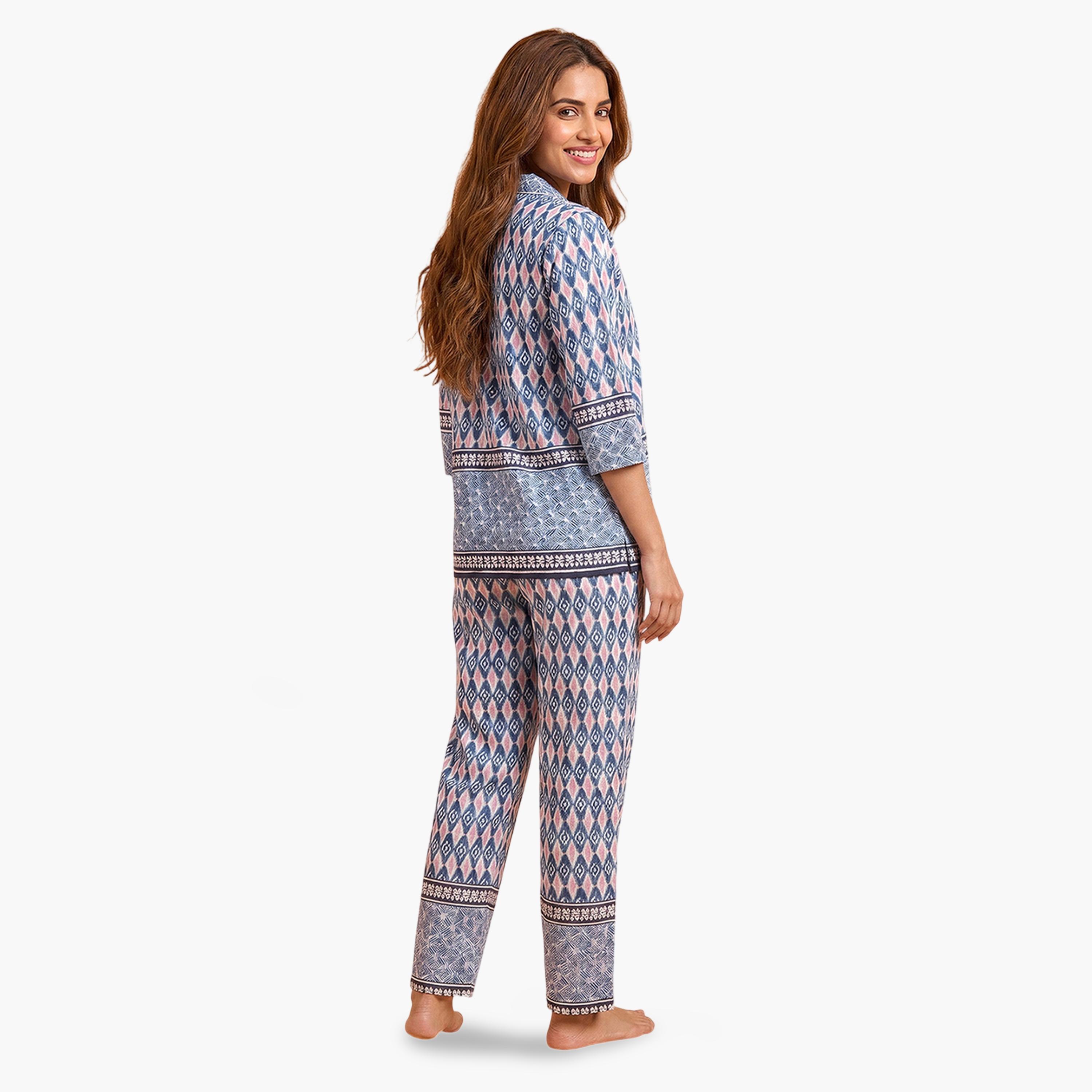 Clovia X Styli Multi-Color All Over Print Shirt and Pants Pyjama Set-women-clothing-nightwear-pyjamas-longsets-image-4