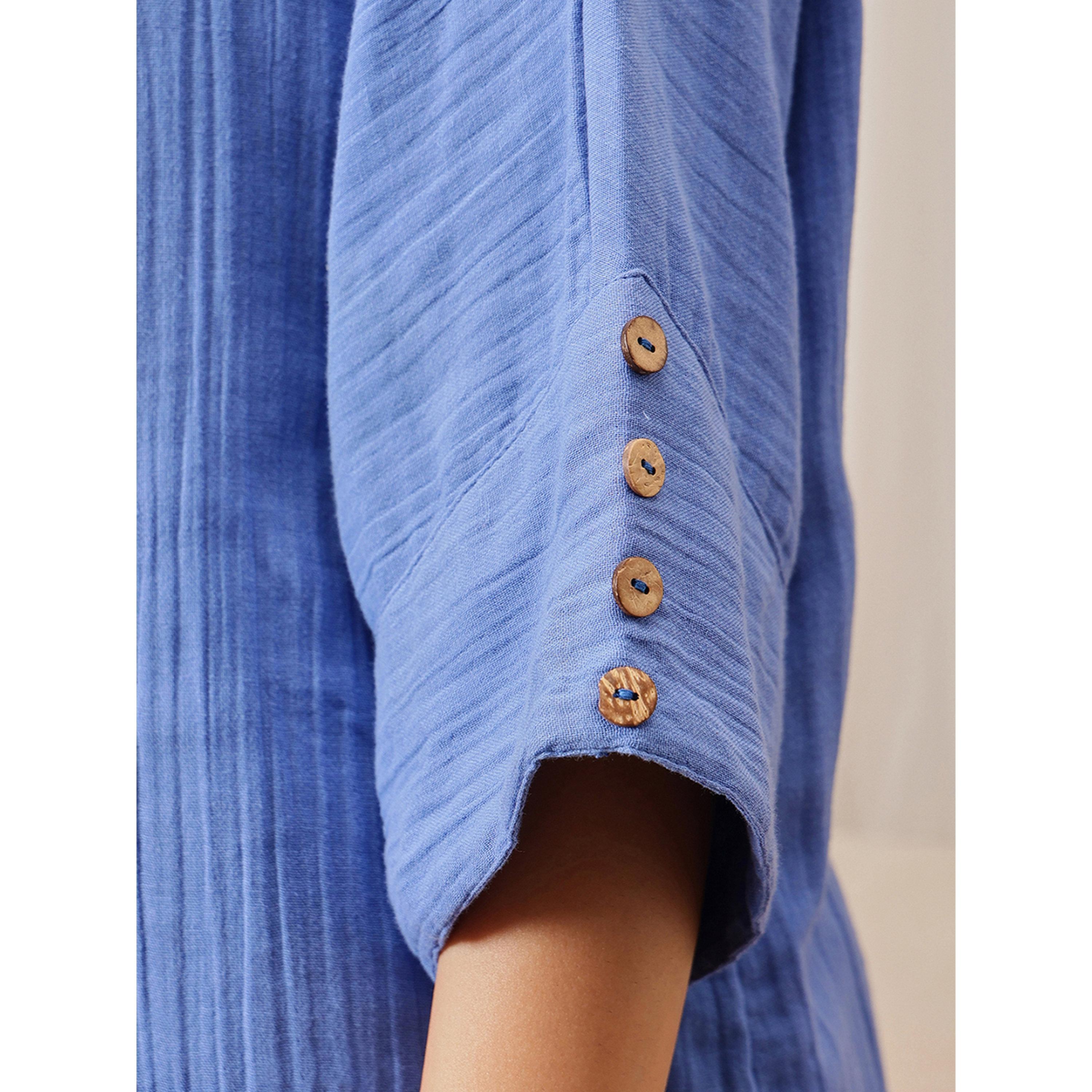 Clovia X Styli Navy Blue Textured Button Details Top and Pants Pyjama Set-women-clothing-nightwear-pyjamas-longsets-image-8