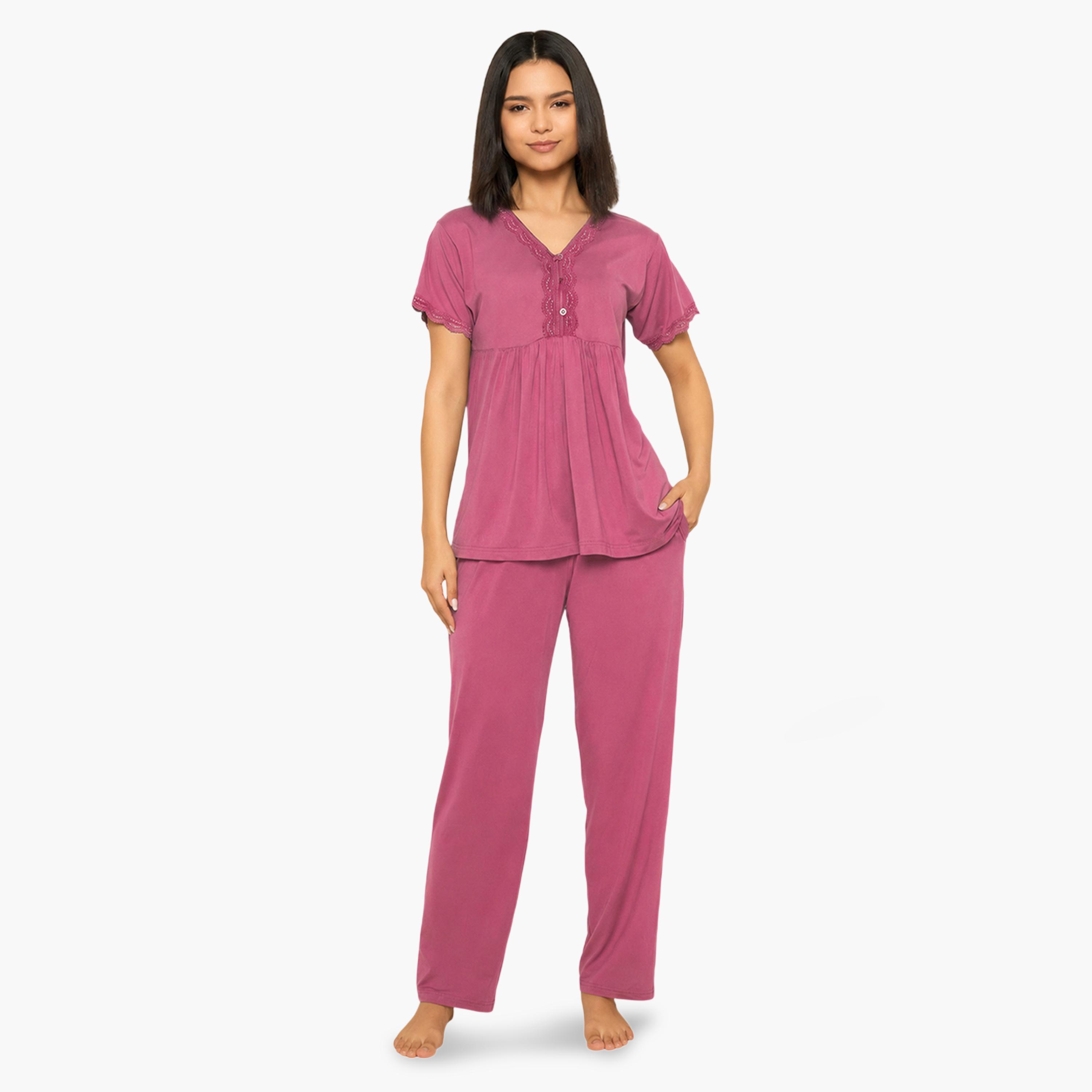 طقم بيجاما من بنطال وبلوزة بيبلم-women-clothing-nightwear-pyjamas-longsets-image-1