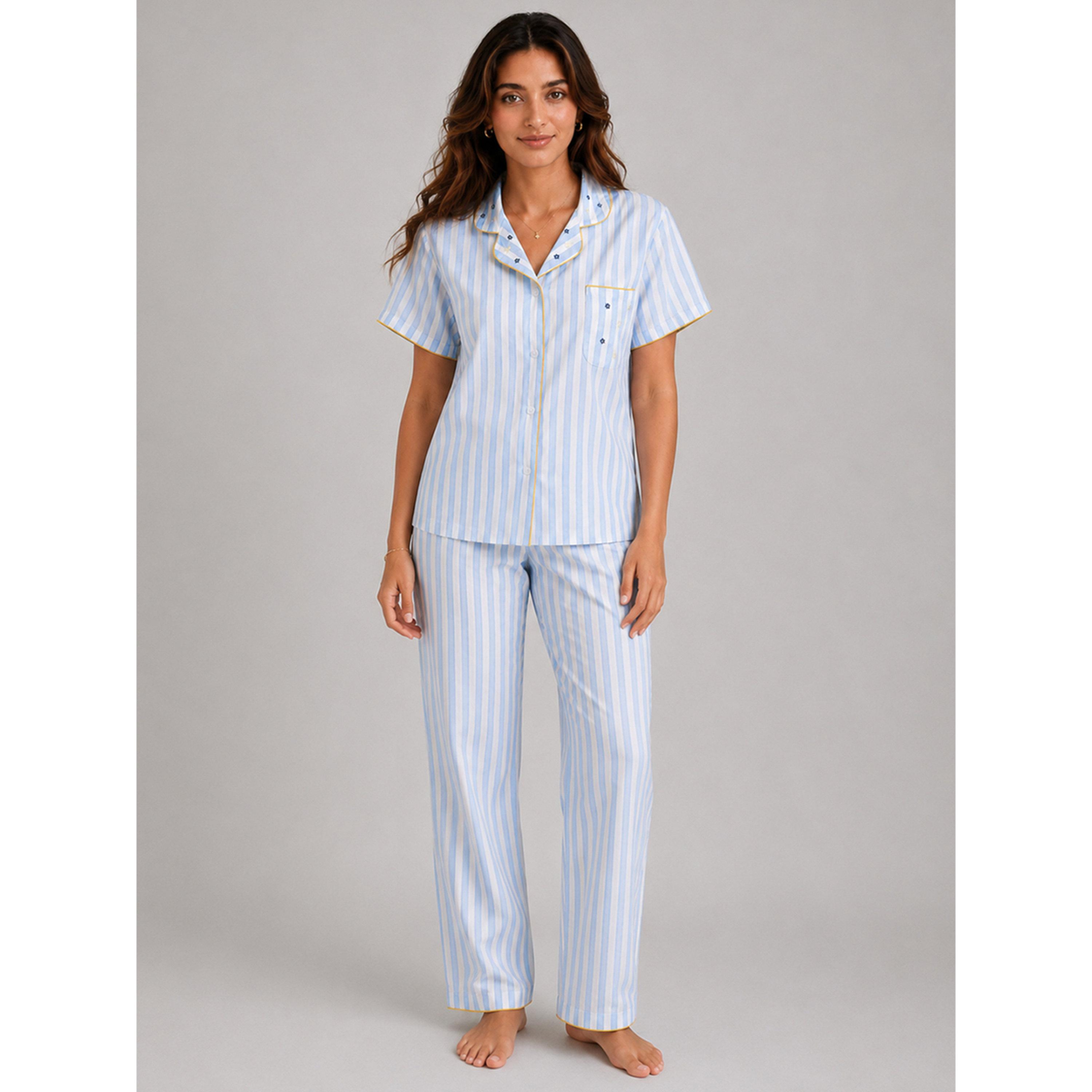 طقم بيجاما من بنطال وبلوزة ومخطط-women-clothing-nightwear-pyjamas-longsets-image-1