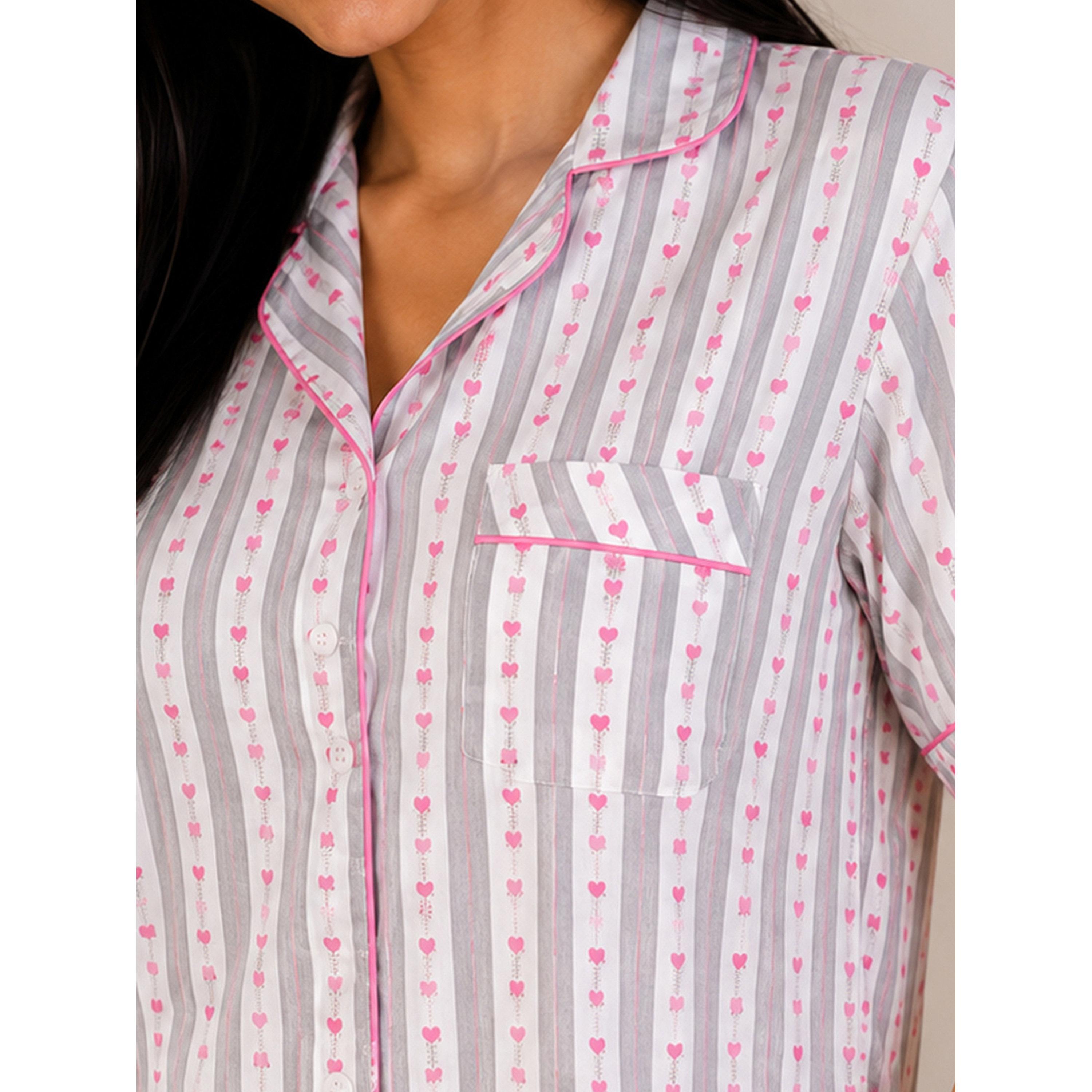 Clovia X Styli White Heart Print Striped Shirt and Pants Pyjama Set-women-clothing-nightwear-pyjamas-longsets-image-8