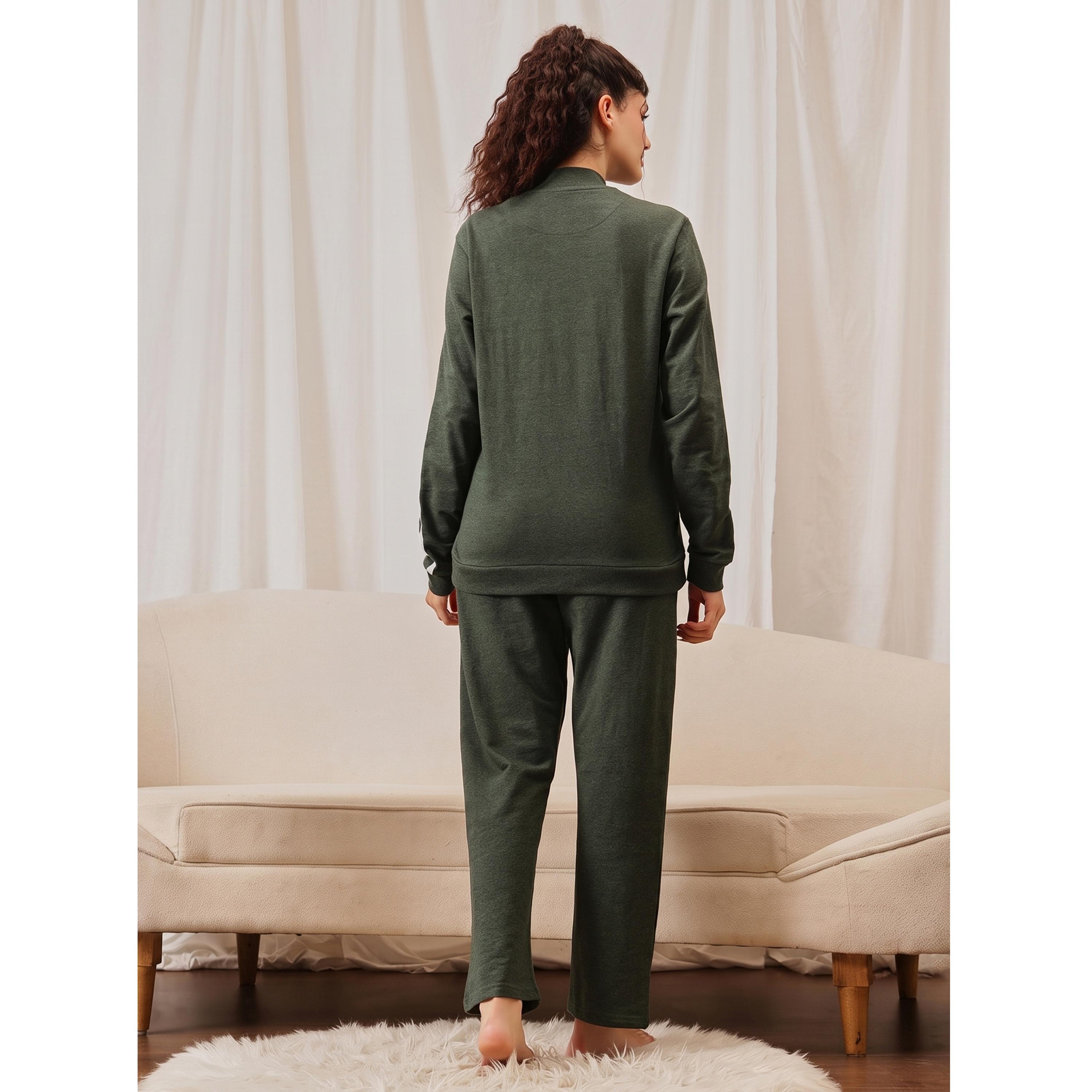 Clovia X Styli Green Cotton Side Stripe Tracksuit Loungewear Set-women-clothing-nightwear-pyjamas-longsets-image-4
