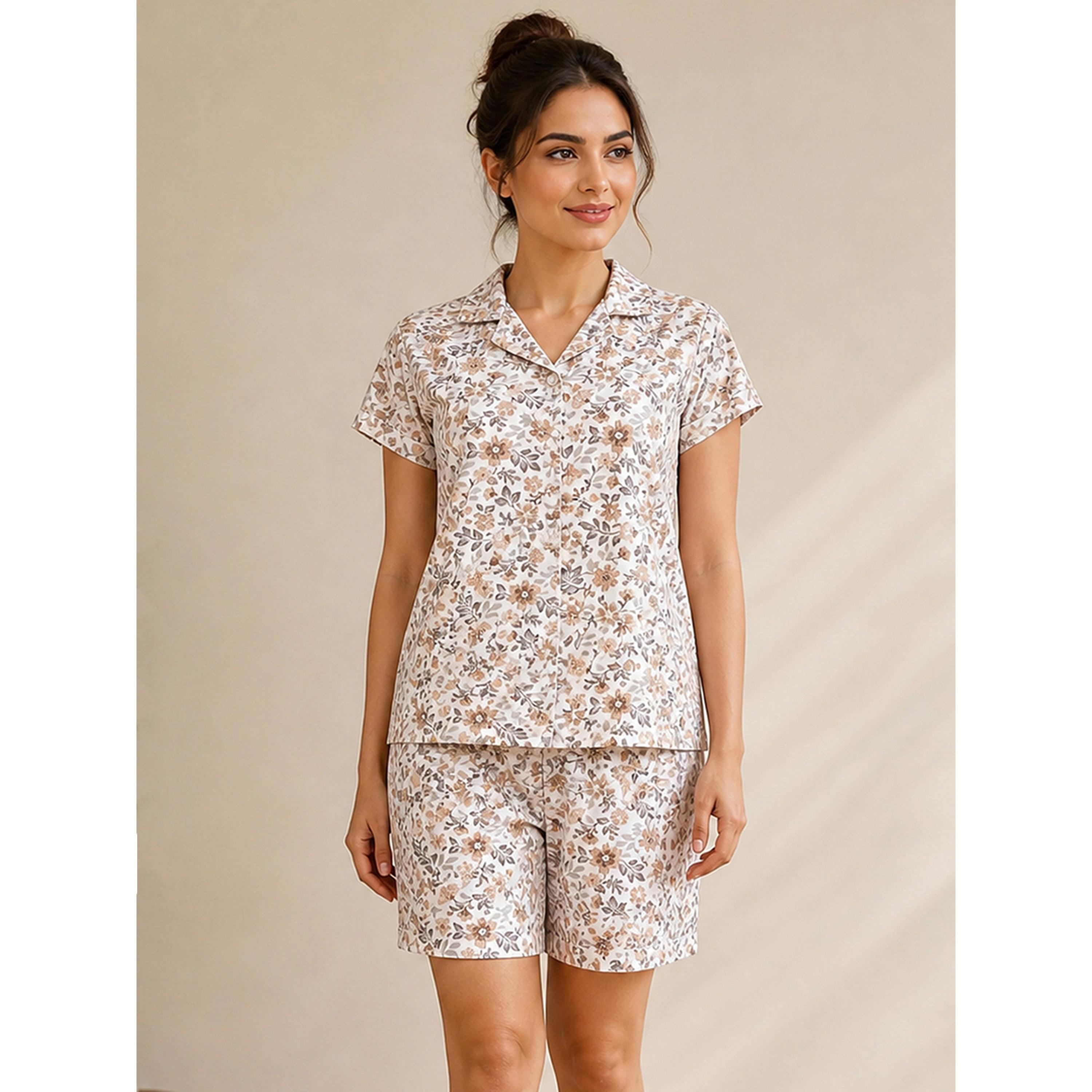 طقم بيجاما من شورت وقميص بطبعة زهور-women-clothing-nightwear-pyjamas-shortsets-image-1