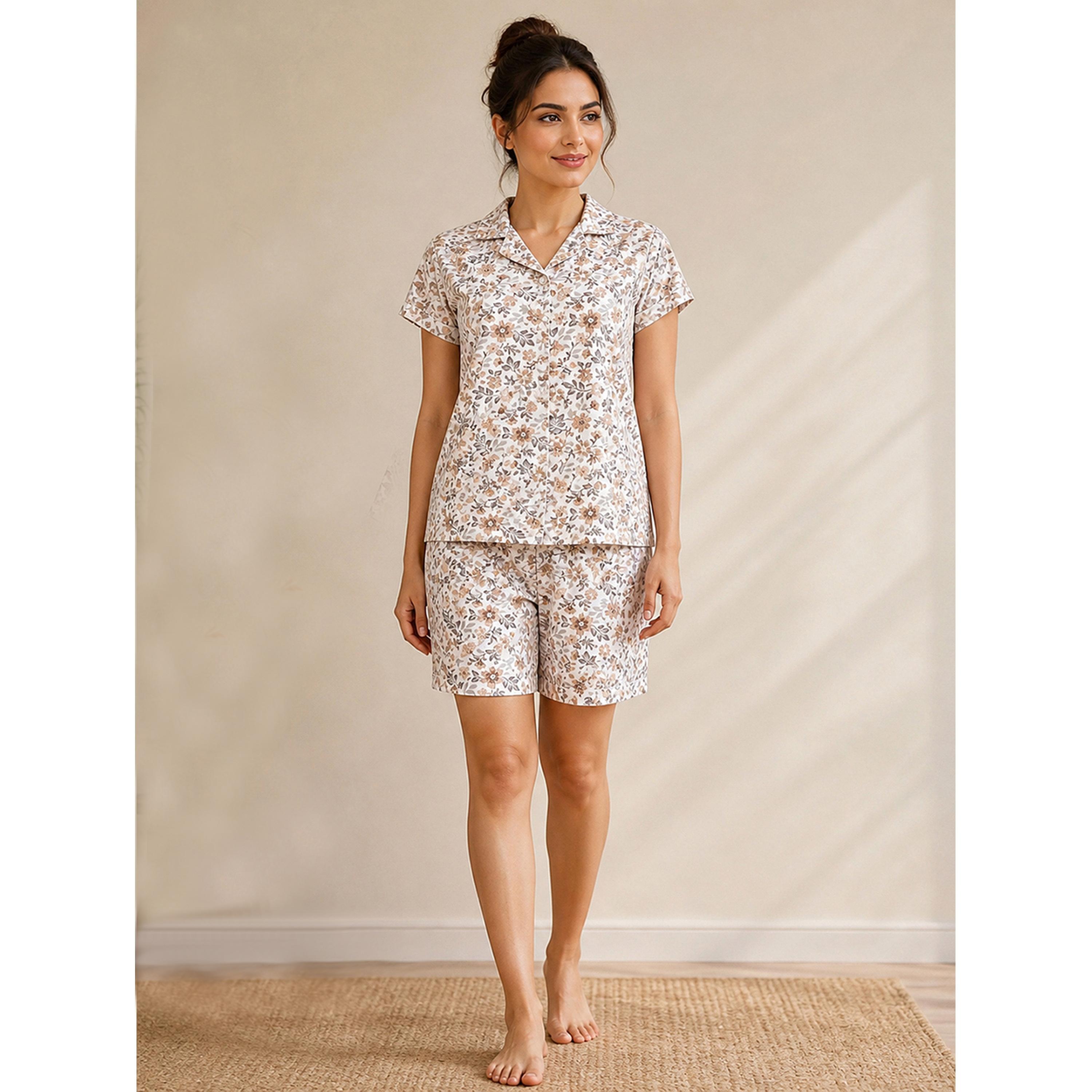 طقم بيجاما من شورت وقميص بطبعة زهور-women-clothing-nightwear-pyjamas-shortsets-image-2