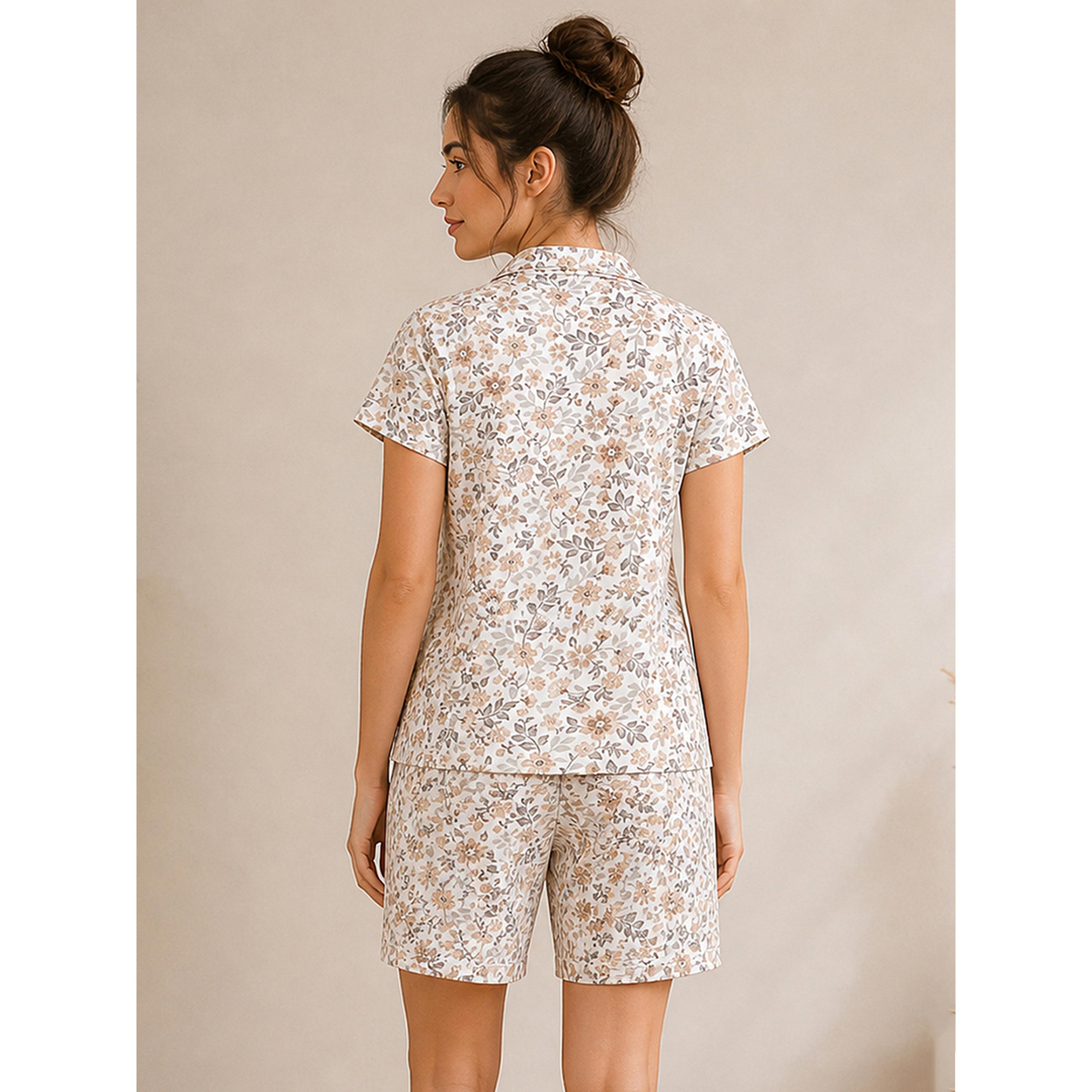 طقم بيجاما من شورت وقميص بطبعة زهور-women-clothing-nightwear-pyjamas-shortsets-image-4