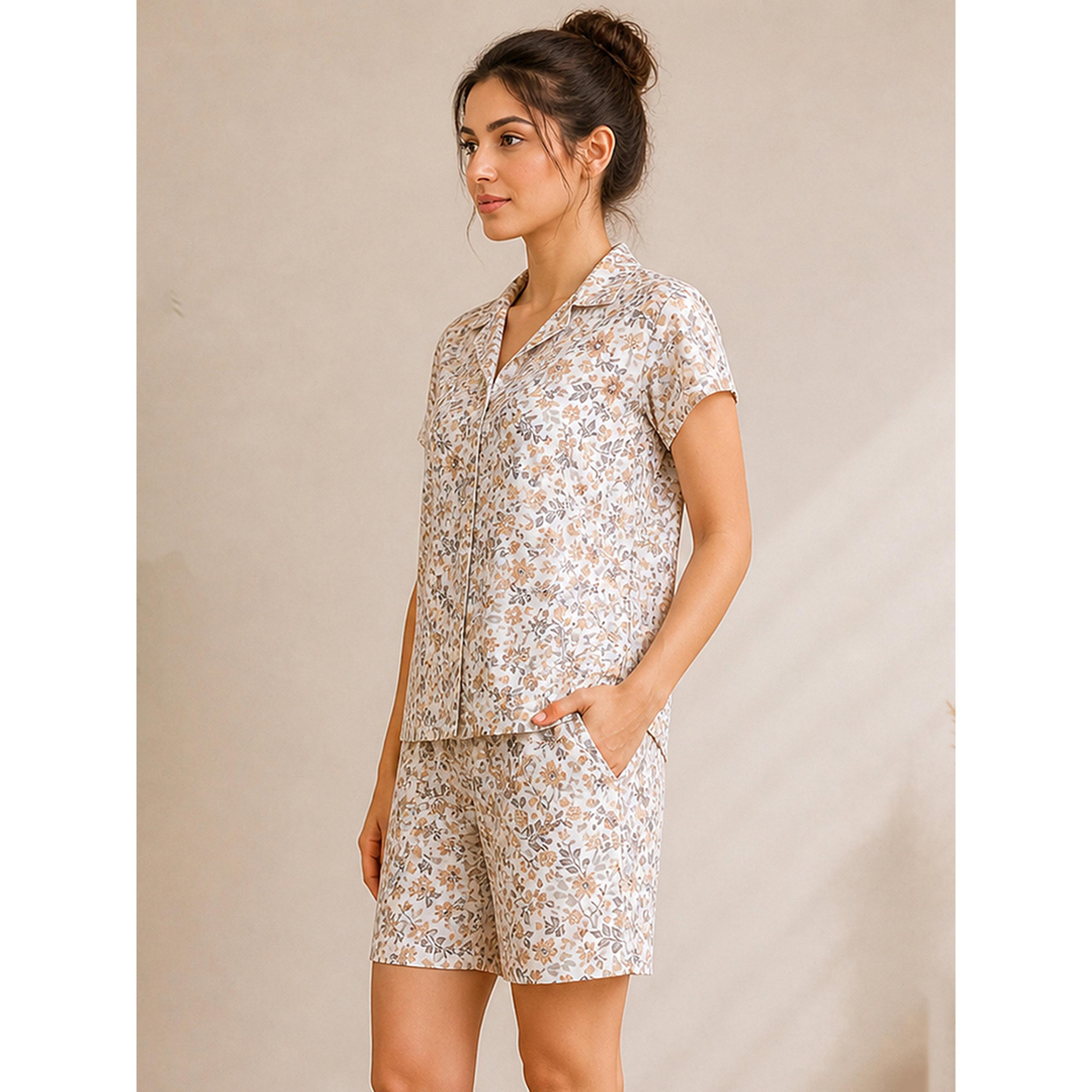 طقم بيجاما من شورت وقميص بطبعة زهور-women-clothing-nightwear-pyjamas-shortsets-image-5