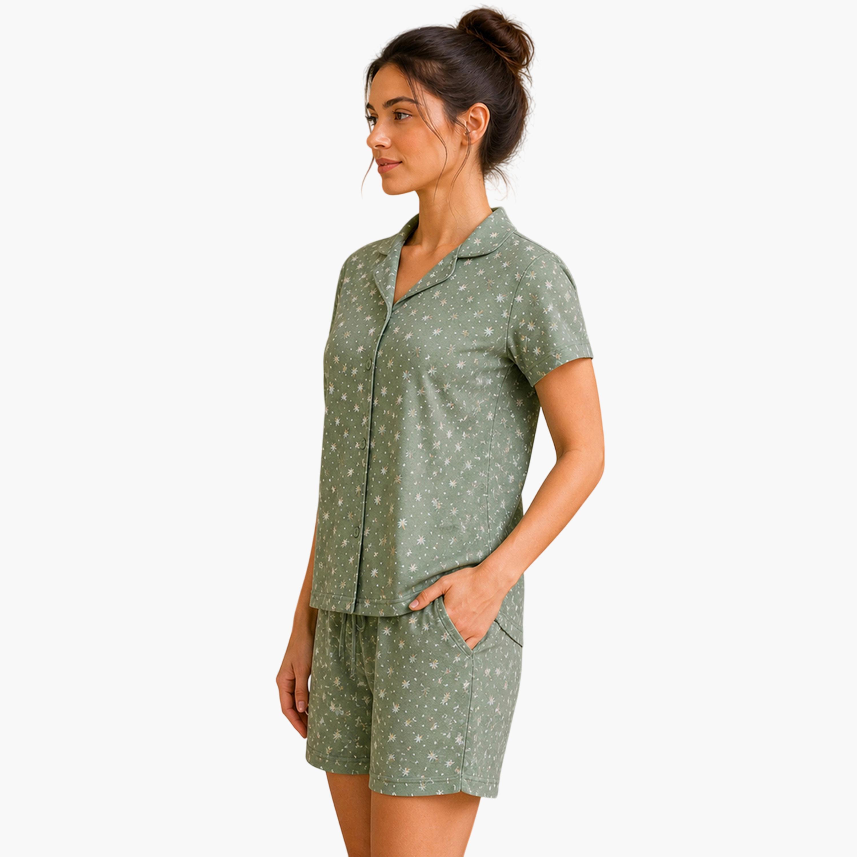 طقم بيجاما من شورت وبلوزة وطبعة زهور-women-clothing-nightwear-pyjamas-shortsets-image-3