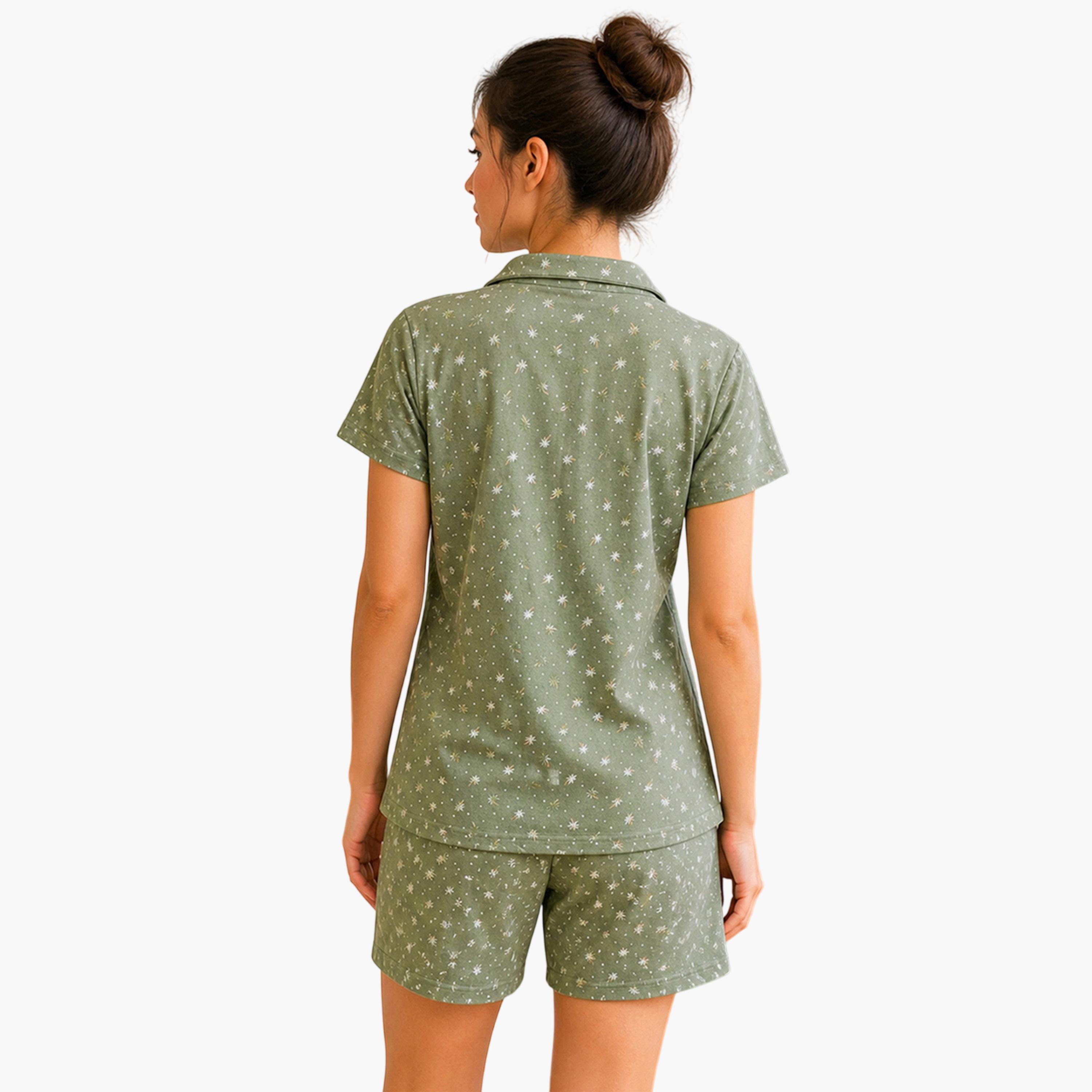 طقم بيجاما من شورت وبلوزة وطبعة زهور-women-clothing-nightwear-pyjamas-shortsets-image-4