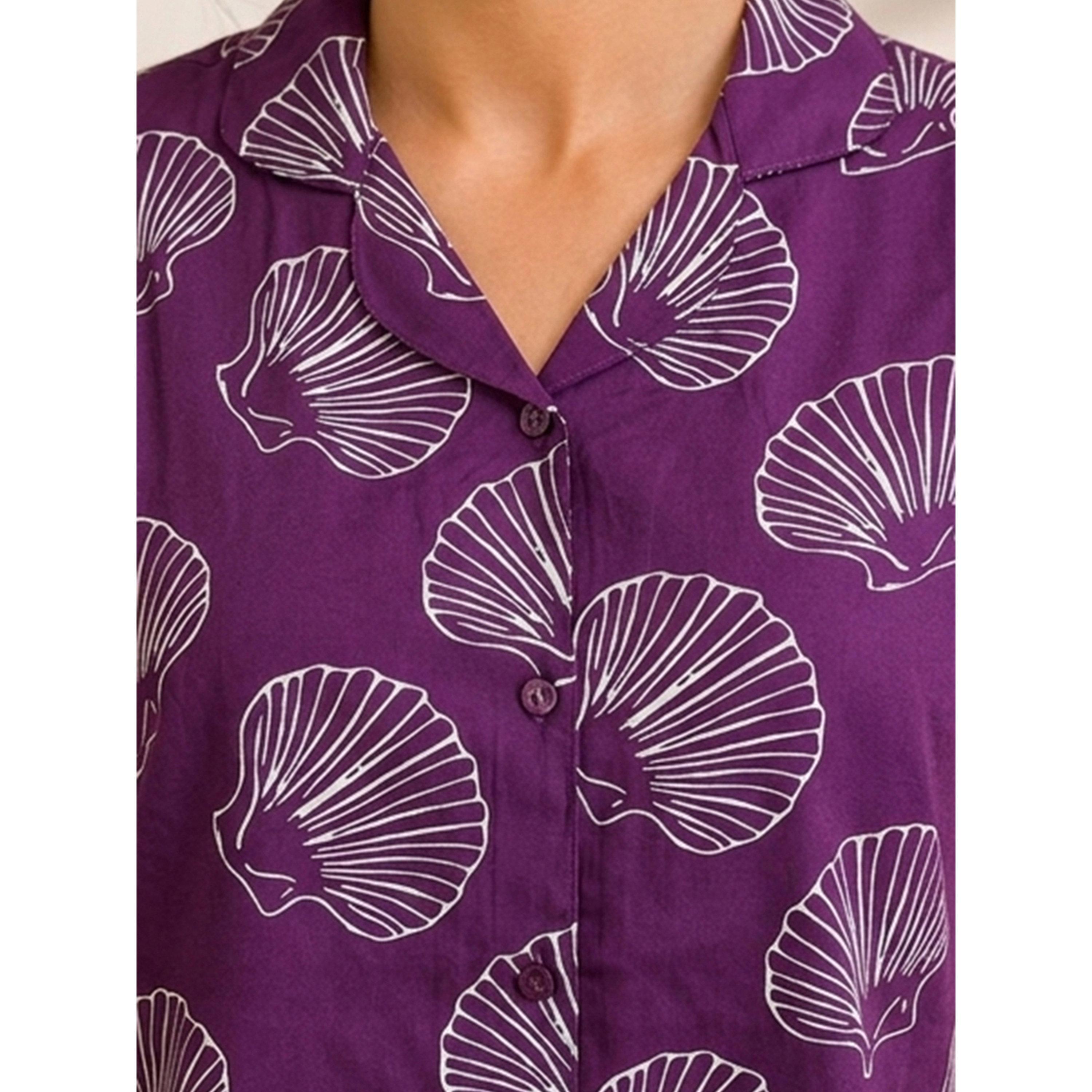 طقم بيجاما من شورت وقميص بطبعة صدفة البحر-women-clothing-nightwear-pyjamas-shortsets-image-5