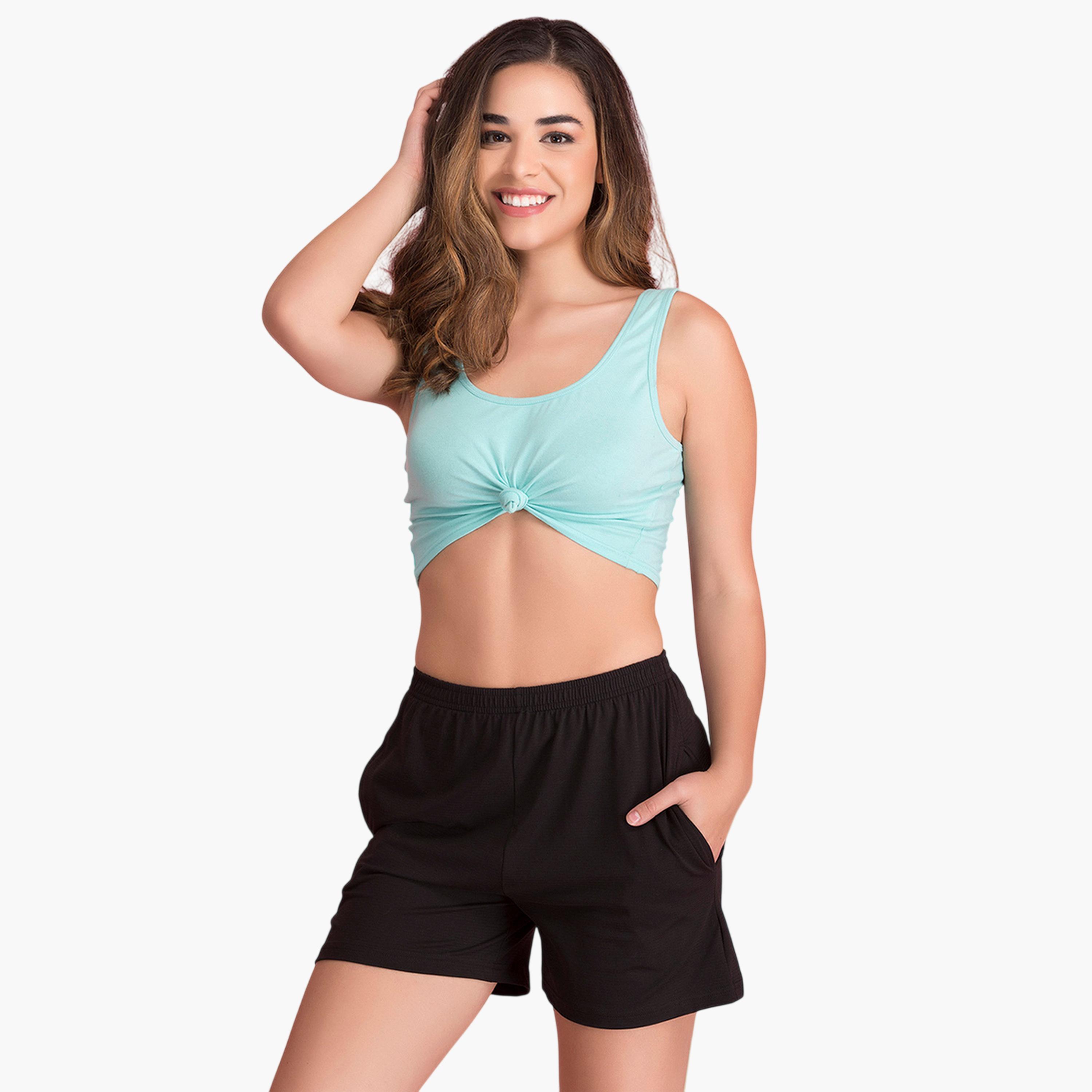 Clovia X Styli Black Solid Cotton Boxer Shorts-women-clothing-nightwear-pyjamas-bottoms-image-1