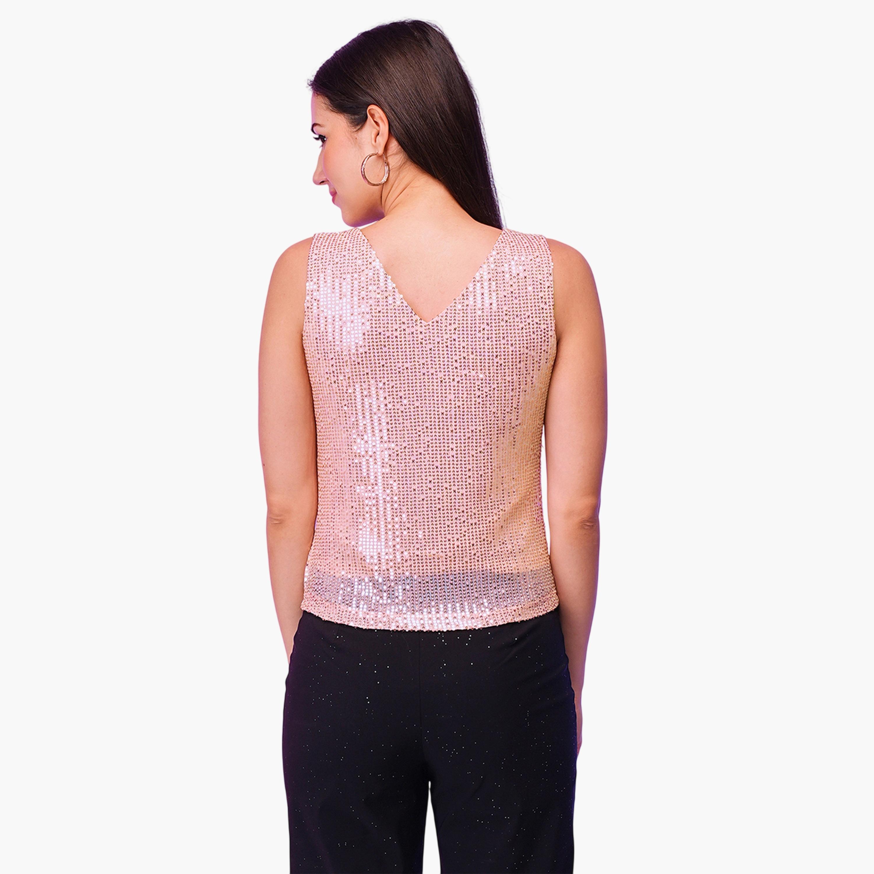 Globus X Styli Pink Sequin Embellished Sleeveless Top-women-clothing-shirtsandblouses-blouses-image-3
