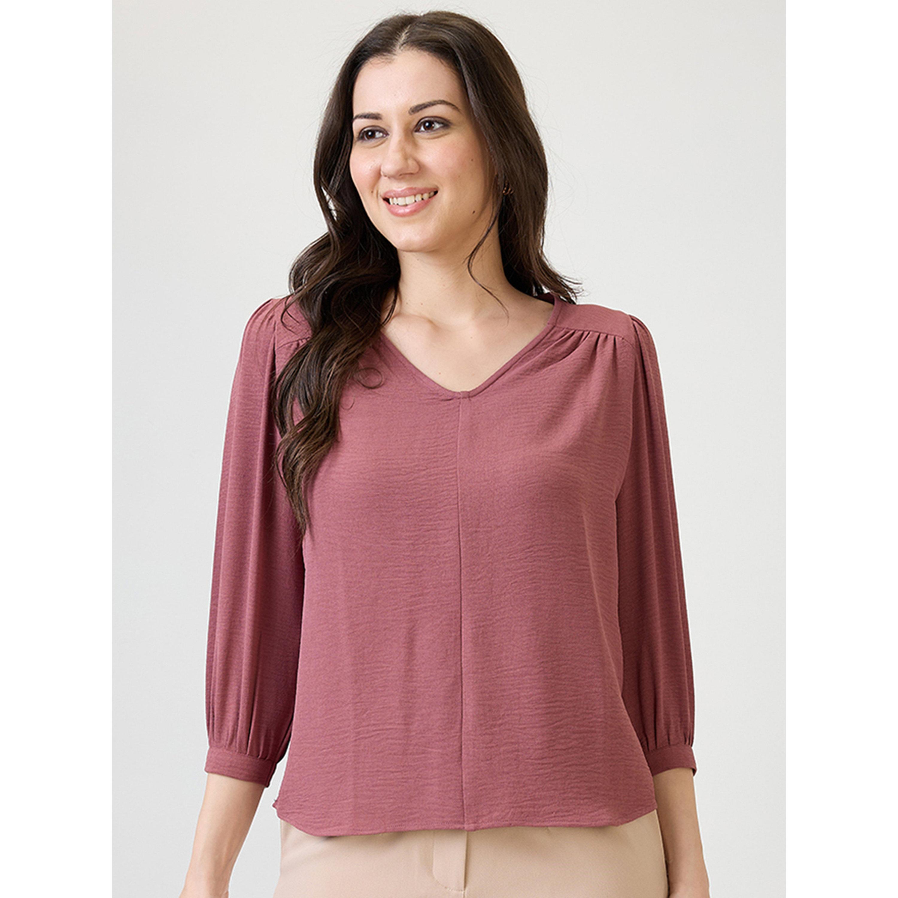 Globus X Styli Pink V-Neck 3/4 Sleeve Blouse for Women-women-clothing-shirtsandblouses-blouses-image-1