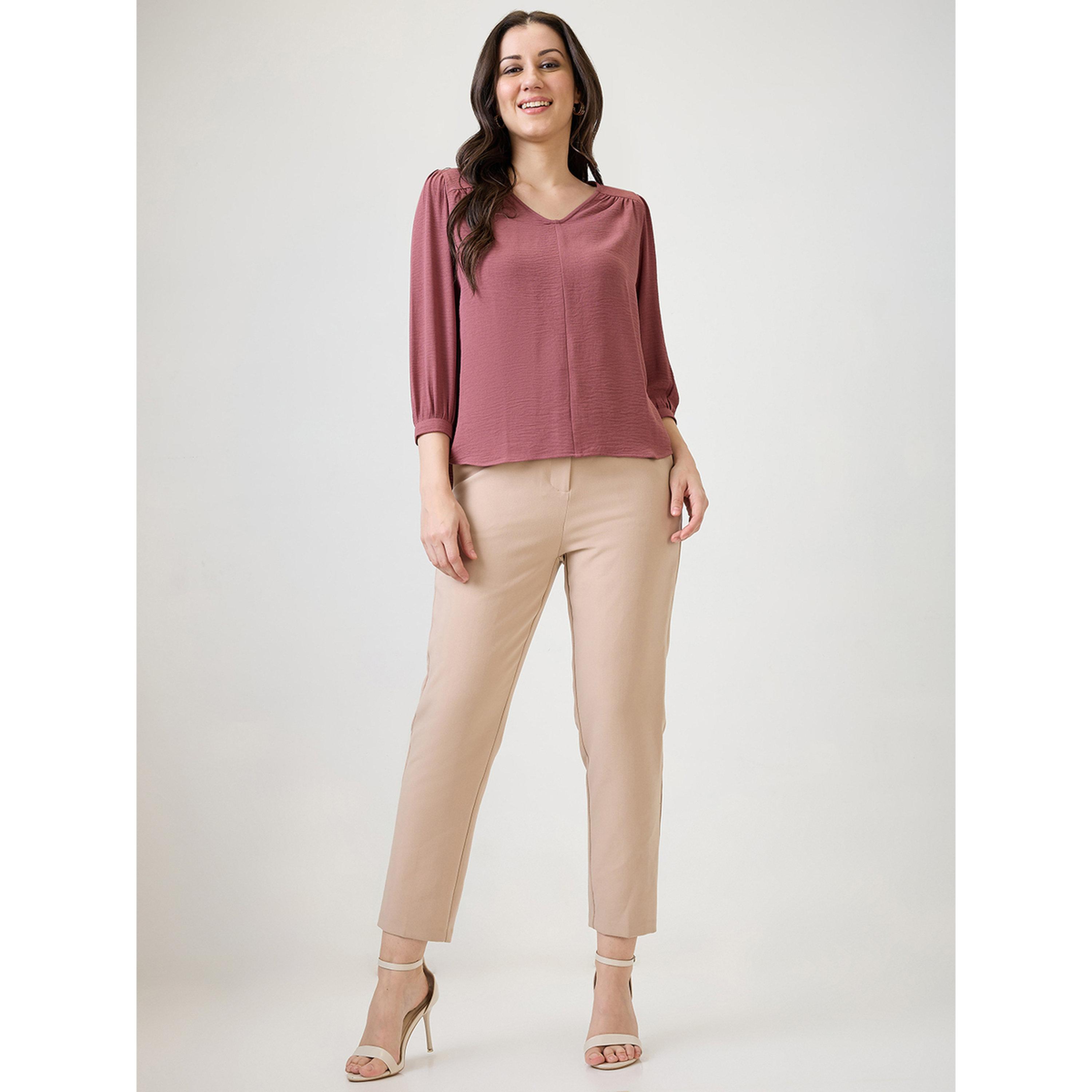 Globus X Styli Pink V-Neck 3/4 Sleeve Blouse for Women-women-clothing-shirtsandblouses-blouses-image-2