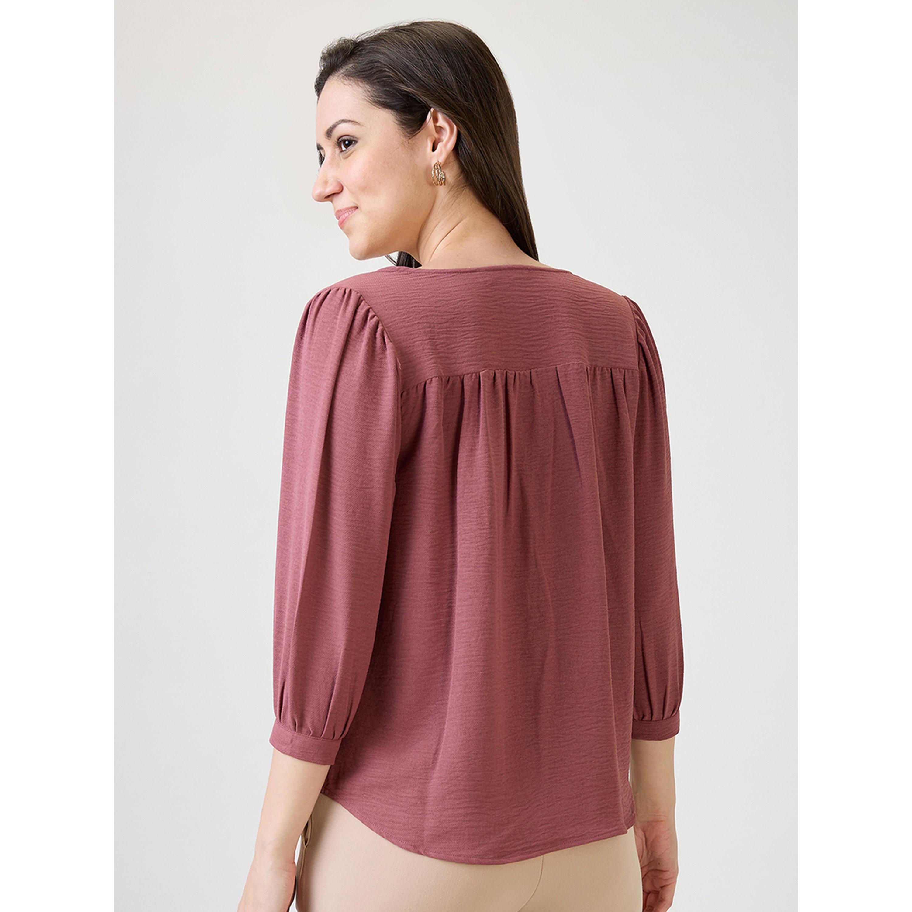 Globus X Styli Pink V-Neck 3/4 Sleeve Blouse for Women-women-clothing-shirtsandblouses-blouses-image-3