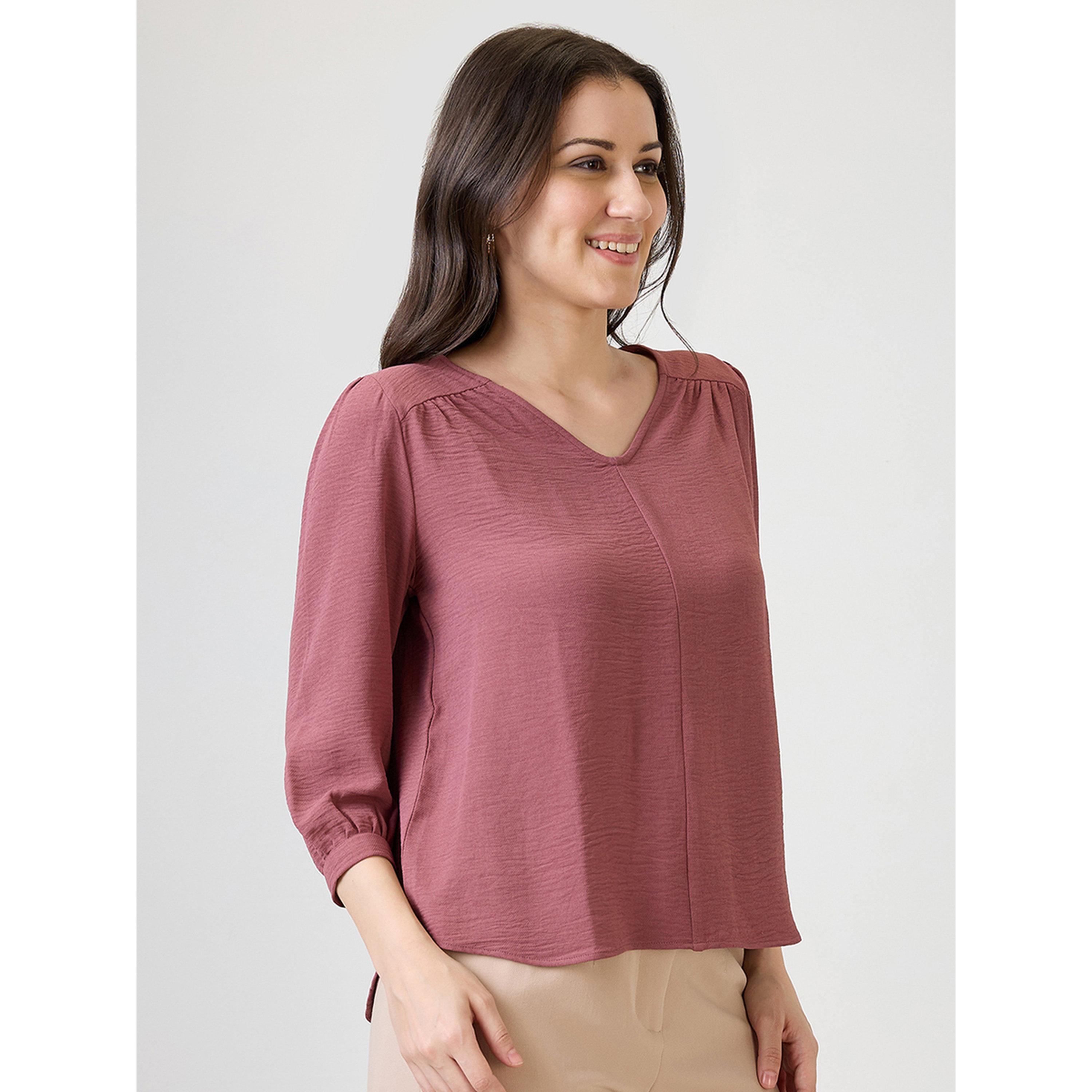 Globus X Styli Pink V-Neck 3/4 Sleeve Blouse for Women-women-clothing-shirtsandblouses-blouses-image-4