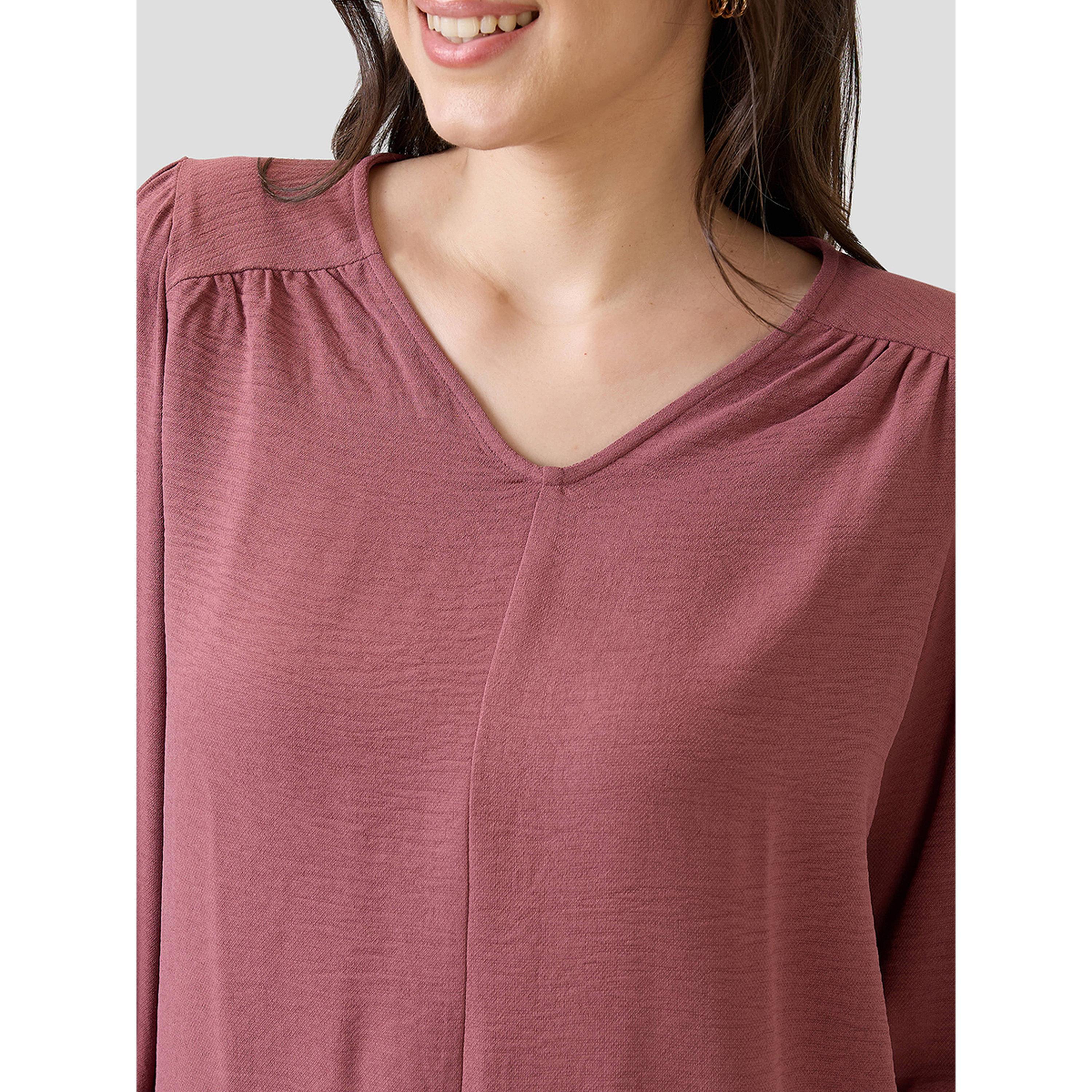 Globus X Styli Pink V-Neck 3/4 Sleeve Blouse for Women-women-clothing-shirtsandblouses-blouses-image-5