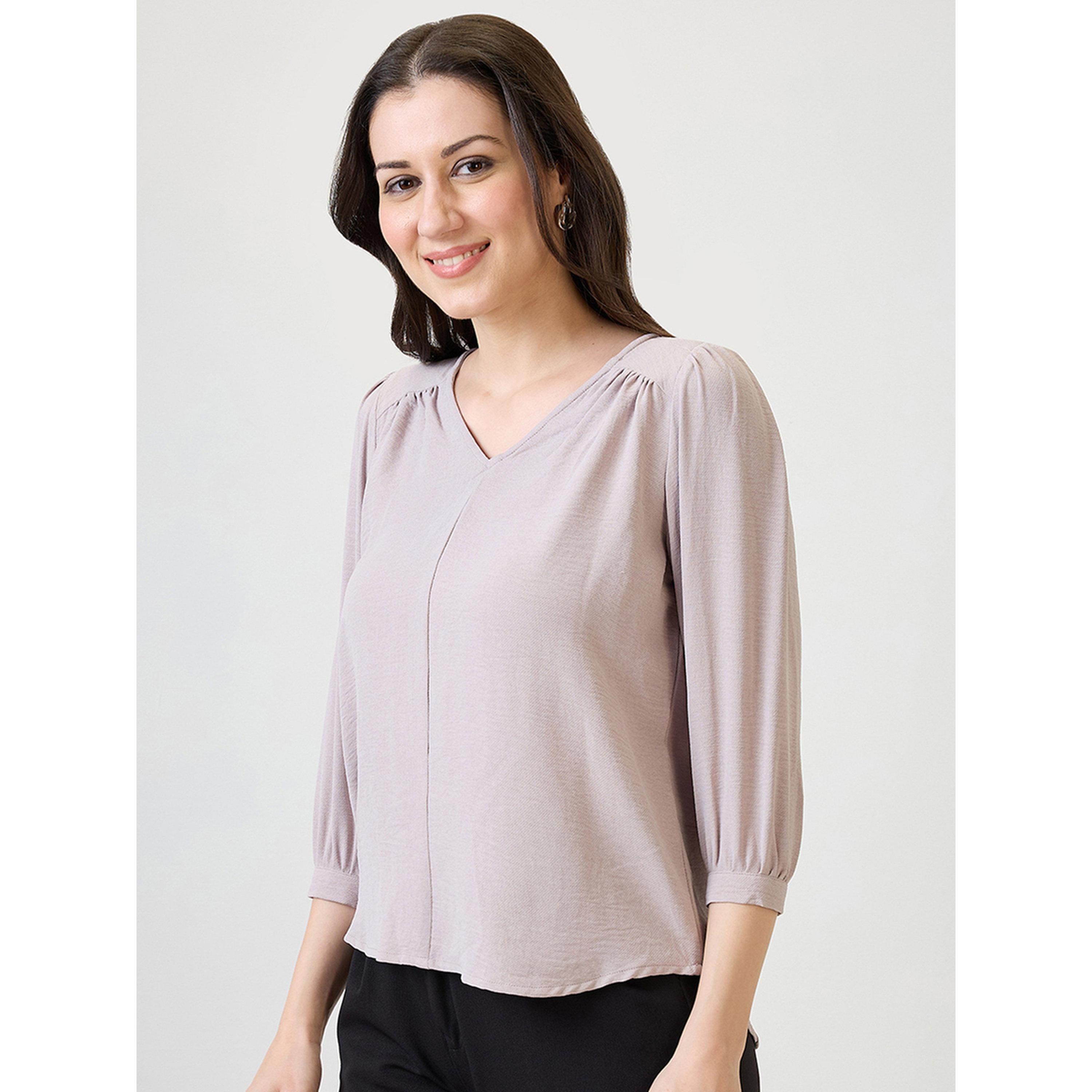 Globus X Styli Grey 3/4 Sleeve V-Neck Blouse-women-clothing-shirtsandblouses-blouses-image-1