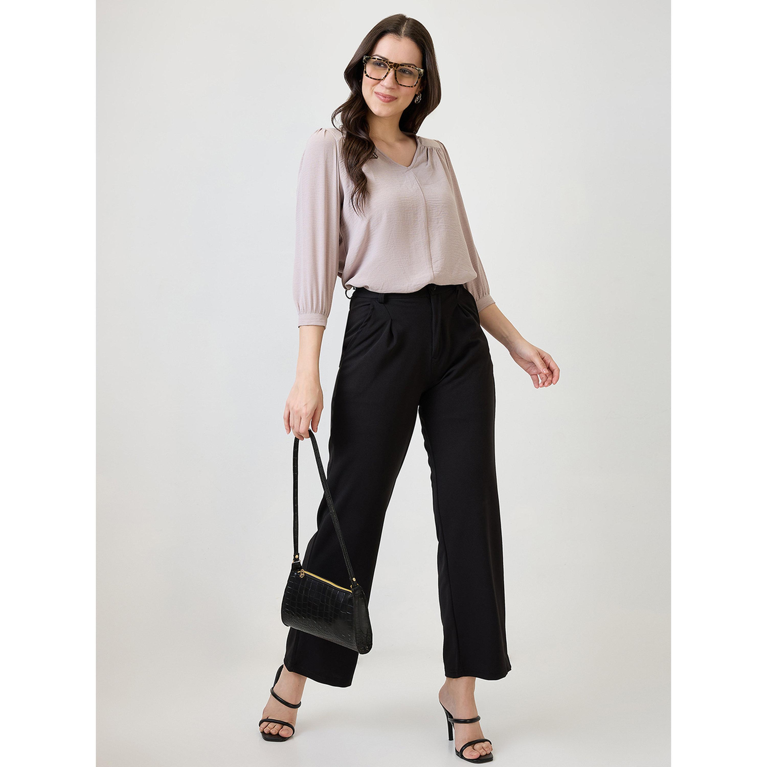 Globus X Styli Grey 3/4 Sleeve V-Neck Blouse-women-clothing-shirtsandblouses-blouses-image-2