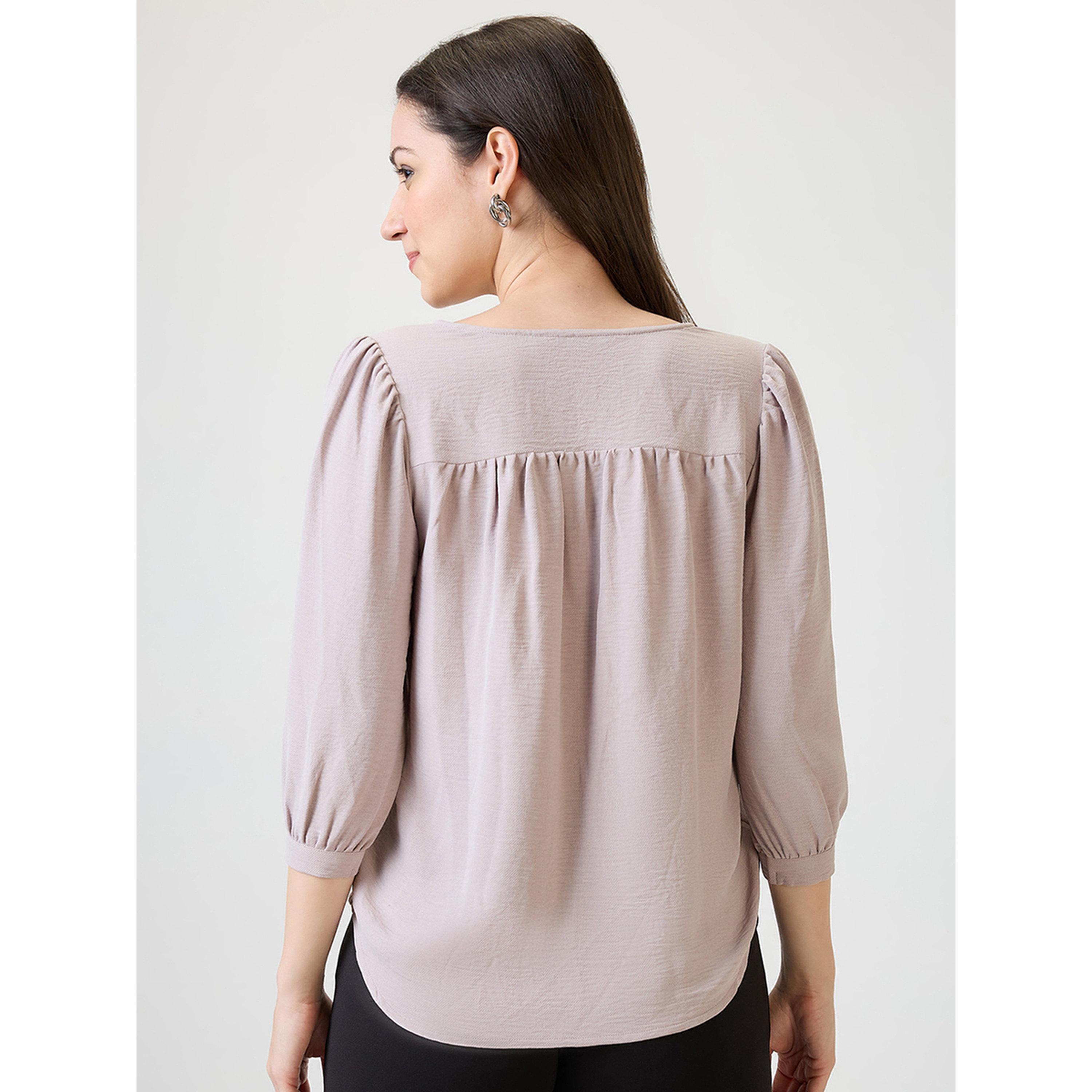 Globus X Styli Grey 3/4 Sleeve V-Neck Blouse-women-clothing-shirtsandblouses-blouses-image-3