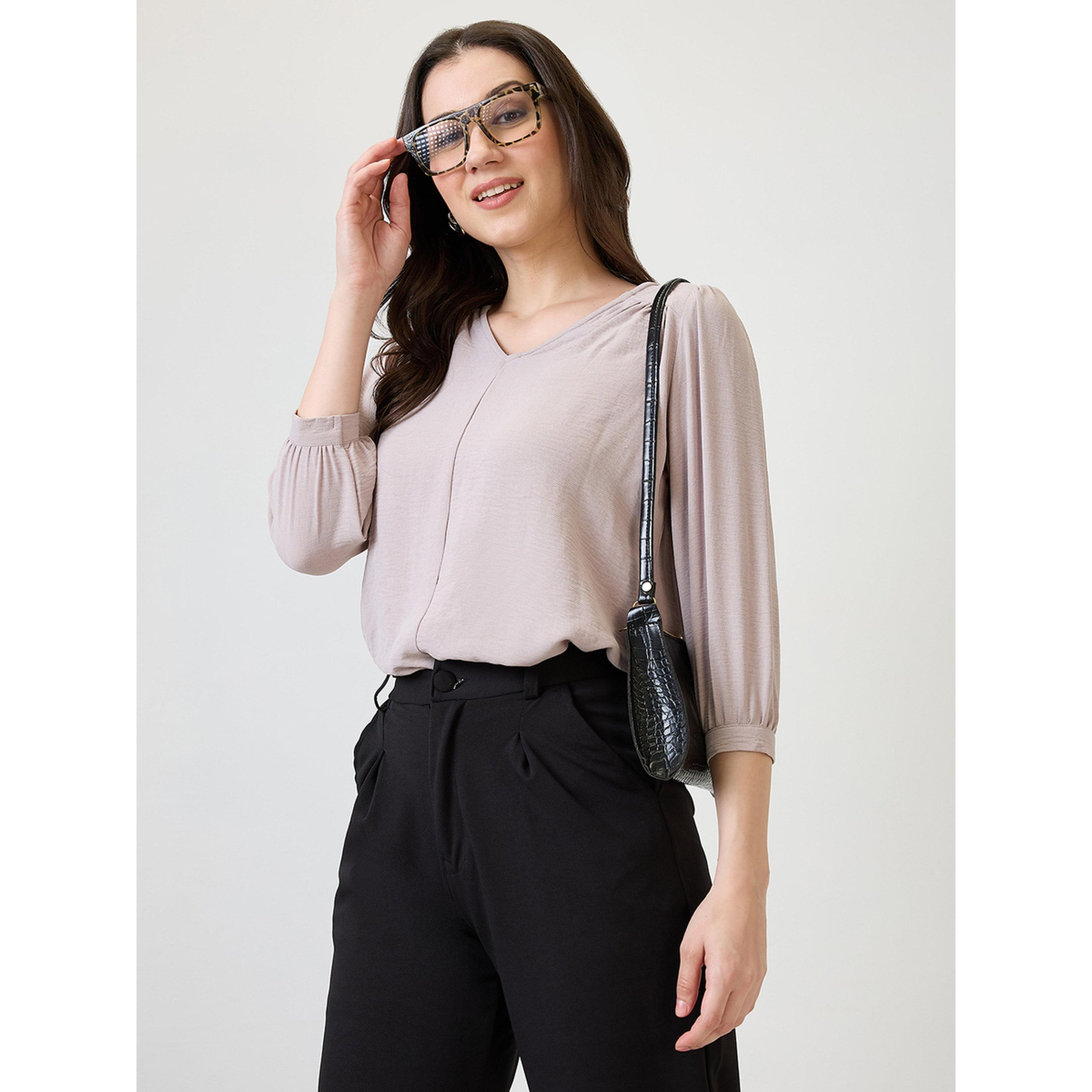 Globus X Styli Grey 3/4 Sleeve V-Neck Blouse-women-clothing-shirtsandblouses-blouses-image-4