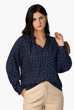 Globus X Styli Womens Blue Polka Dot Long Sleeve Blouse-women-image-1
