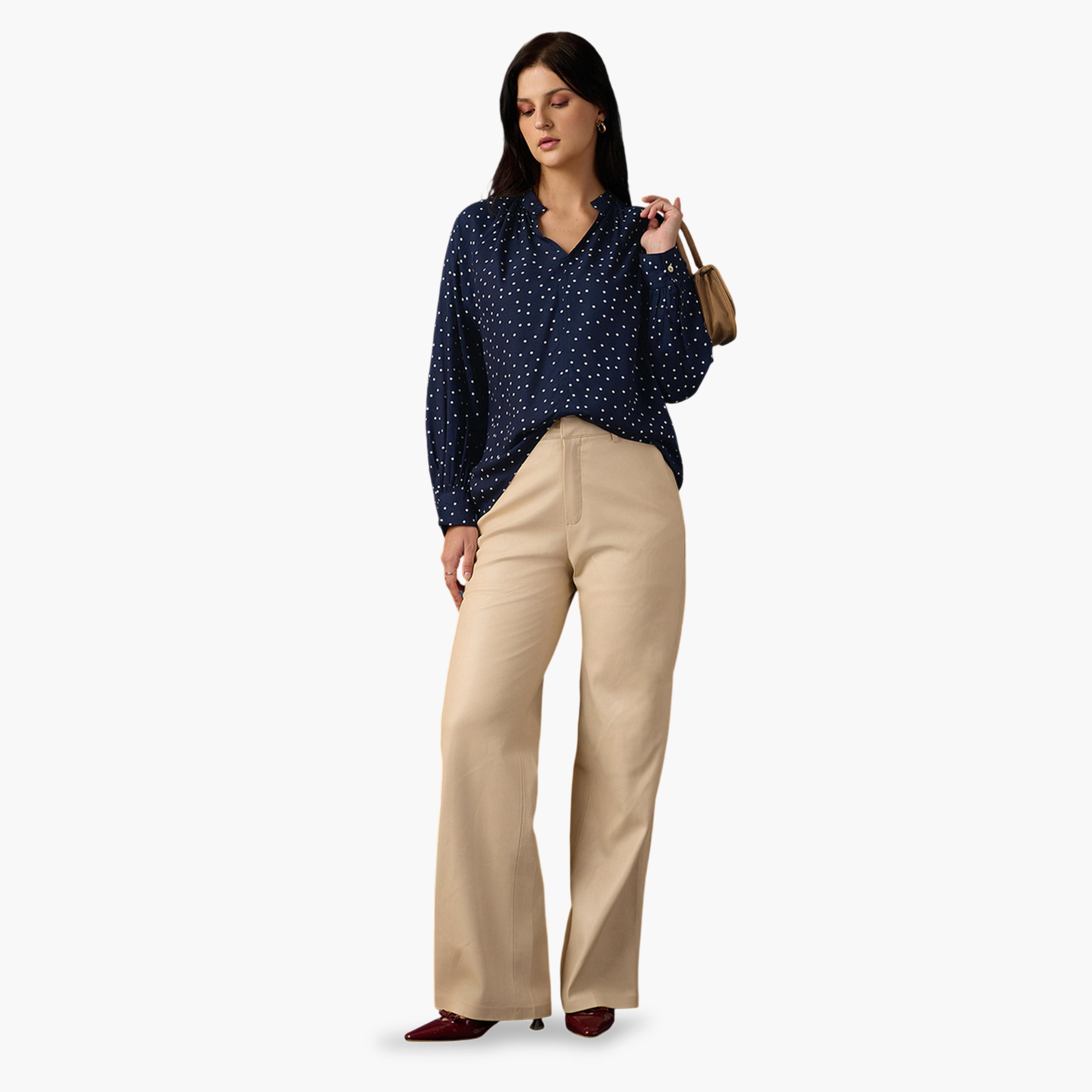 Globus X Styli Womens Blue Polka Dot Long Sleeve Blouse-women-clothing-shirtsandblouses-blouses-image-2