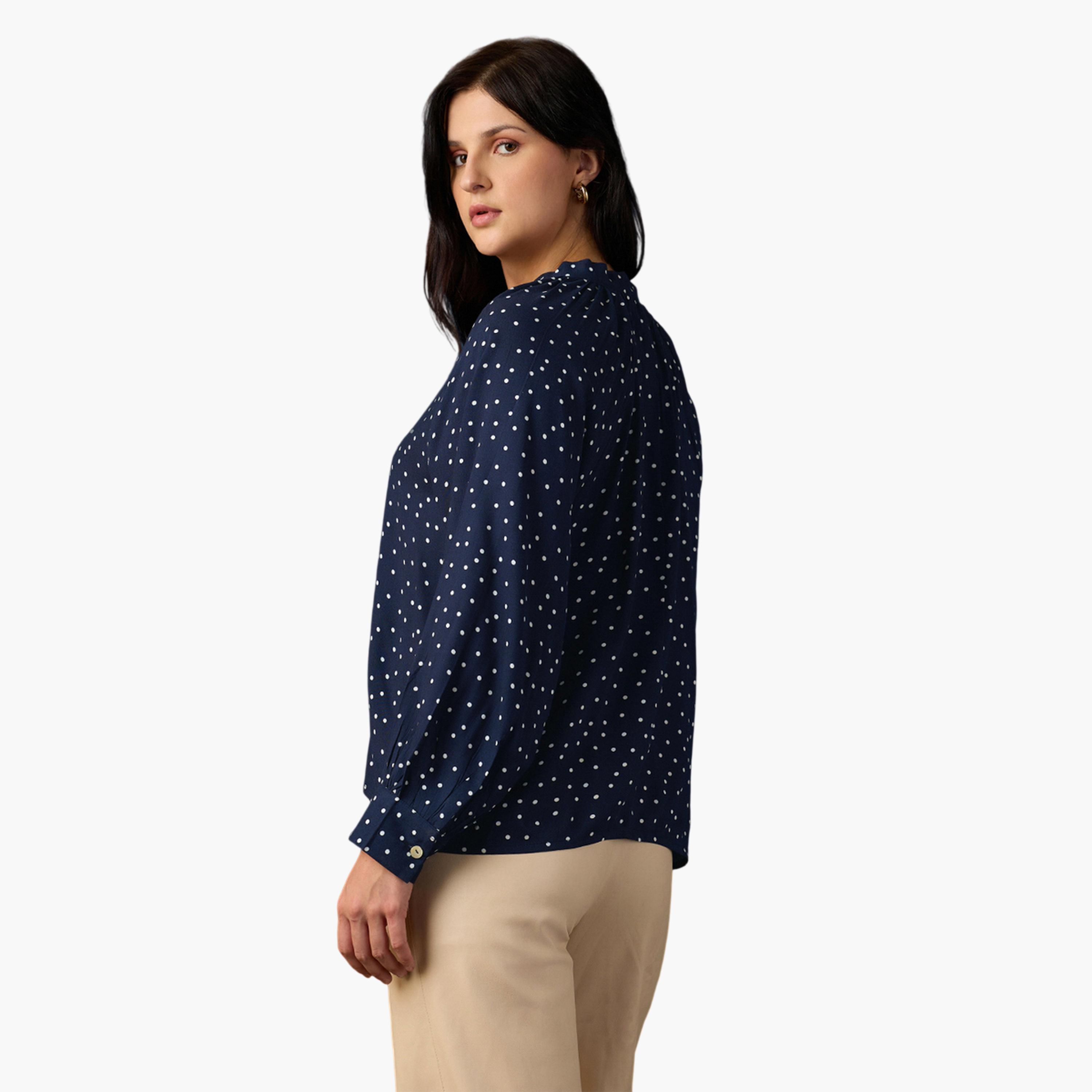 Globus X Styli Womens Blue Polka Dot Long Sleeve Blouse-women-clothing-shirtsandblouses-blouses-image-3