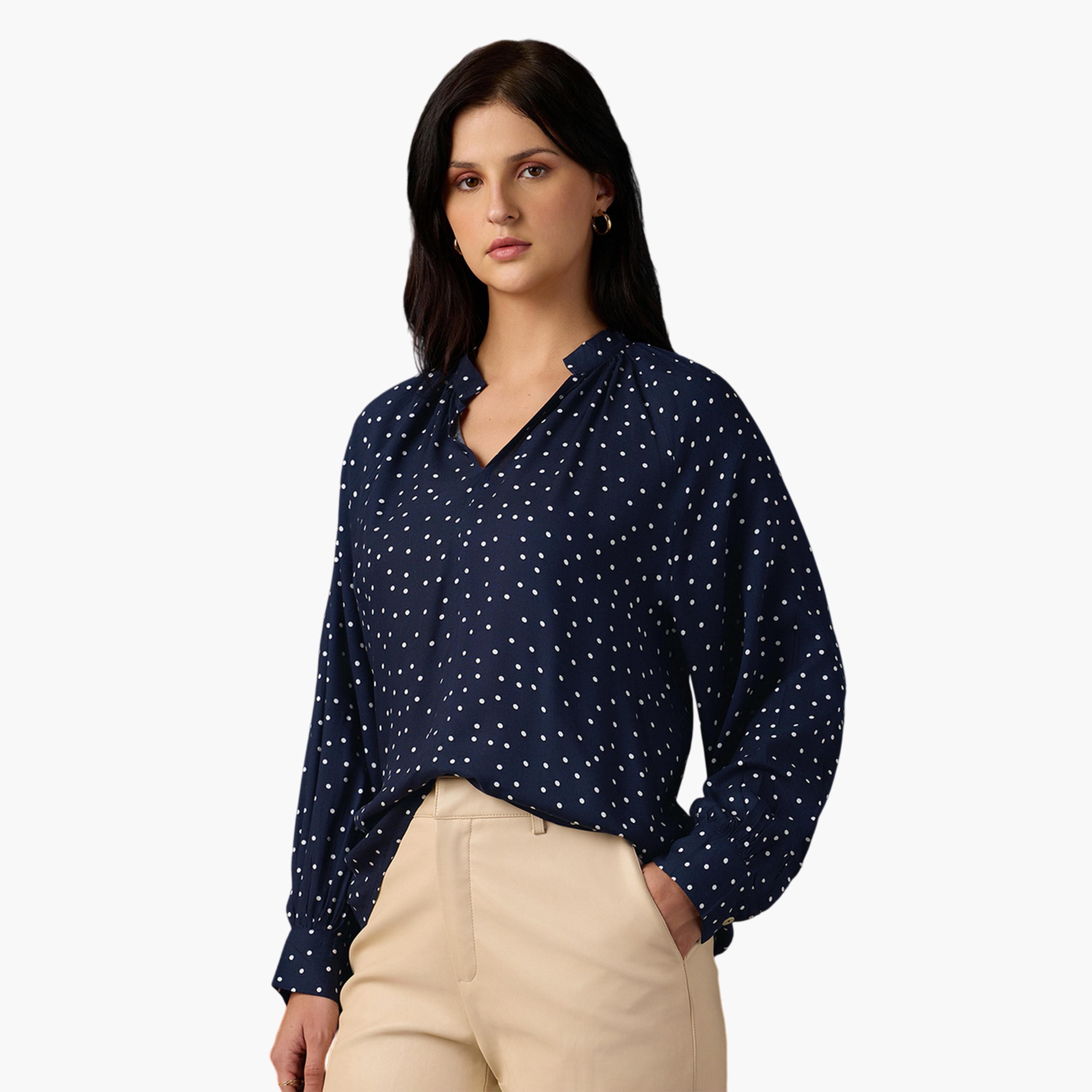Globus X Styli Womens Blue Polka Dot Long Sleeve Blouse-women-clothing-shirtsandblouses-blouses-image-4