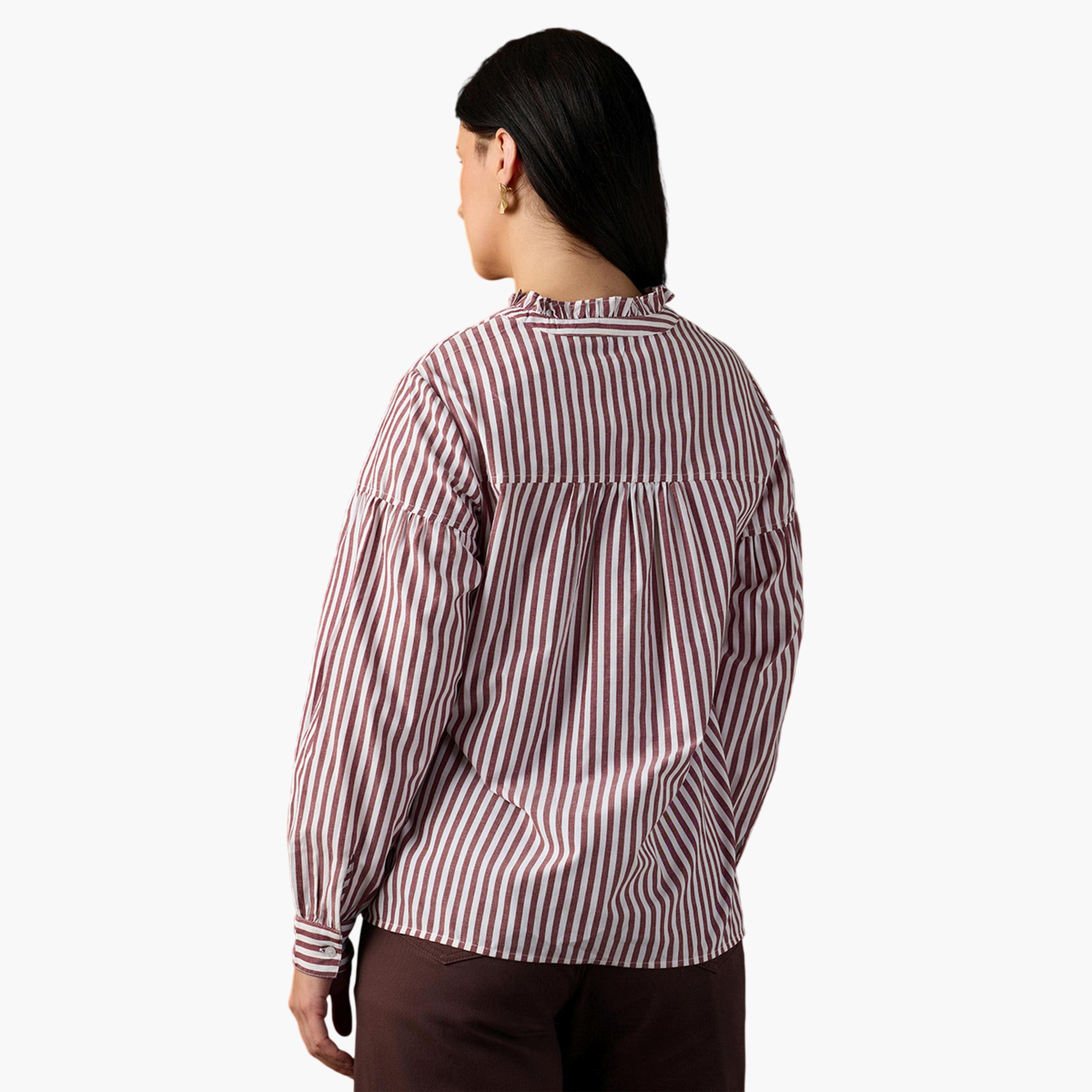 Globus X Styli Brown Striped Long Sleeve Blouse for Women-women-clothing-shirtsandblouses-blouses-image-3