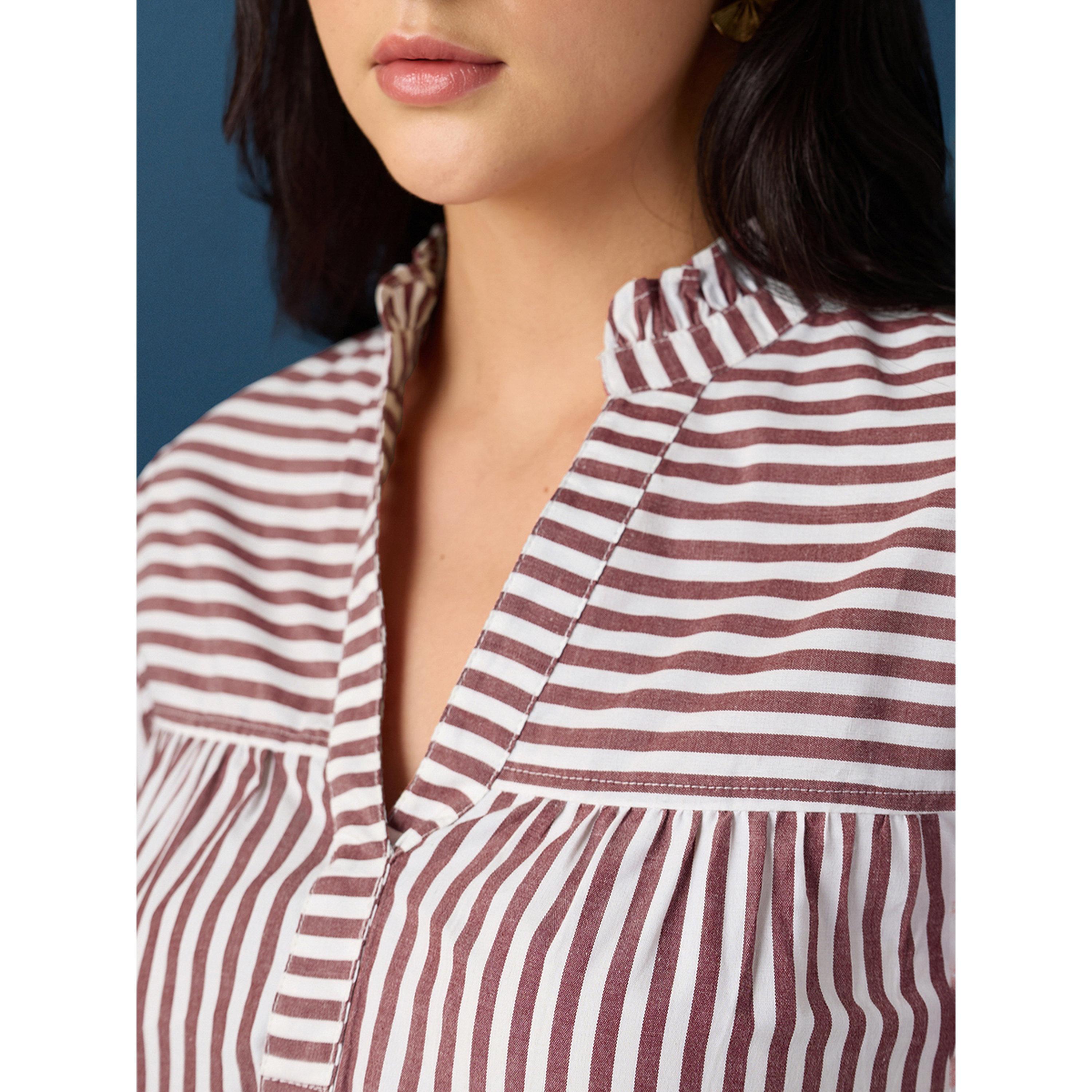 Globus X Styli Brown Striped Long Sleeve Blouse for Women-women-clothing-shirtsandblouses-blouses-image-6
