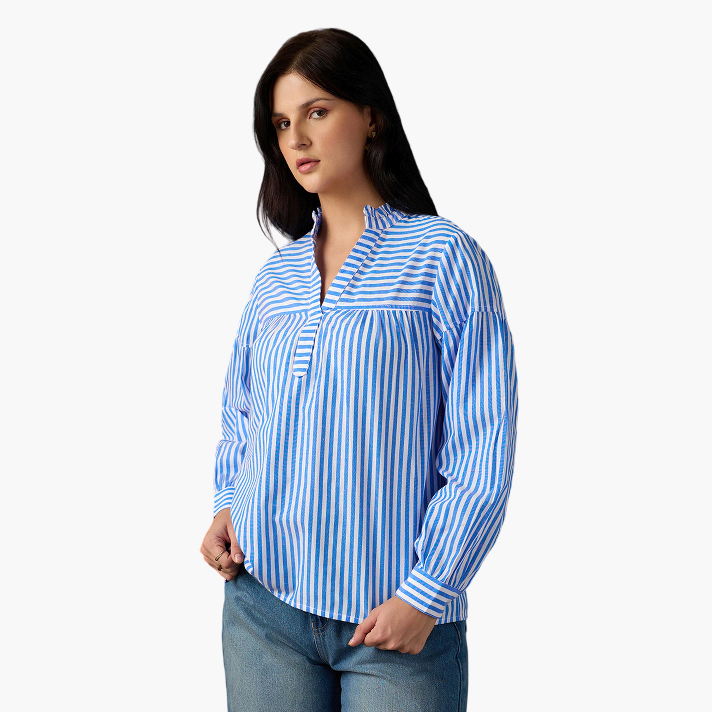 بلوزة مخطط بأكمام طويلة بقصة مريحة-women-clothing-shirtsandblouses-blouses-image-2