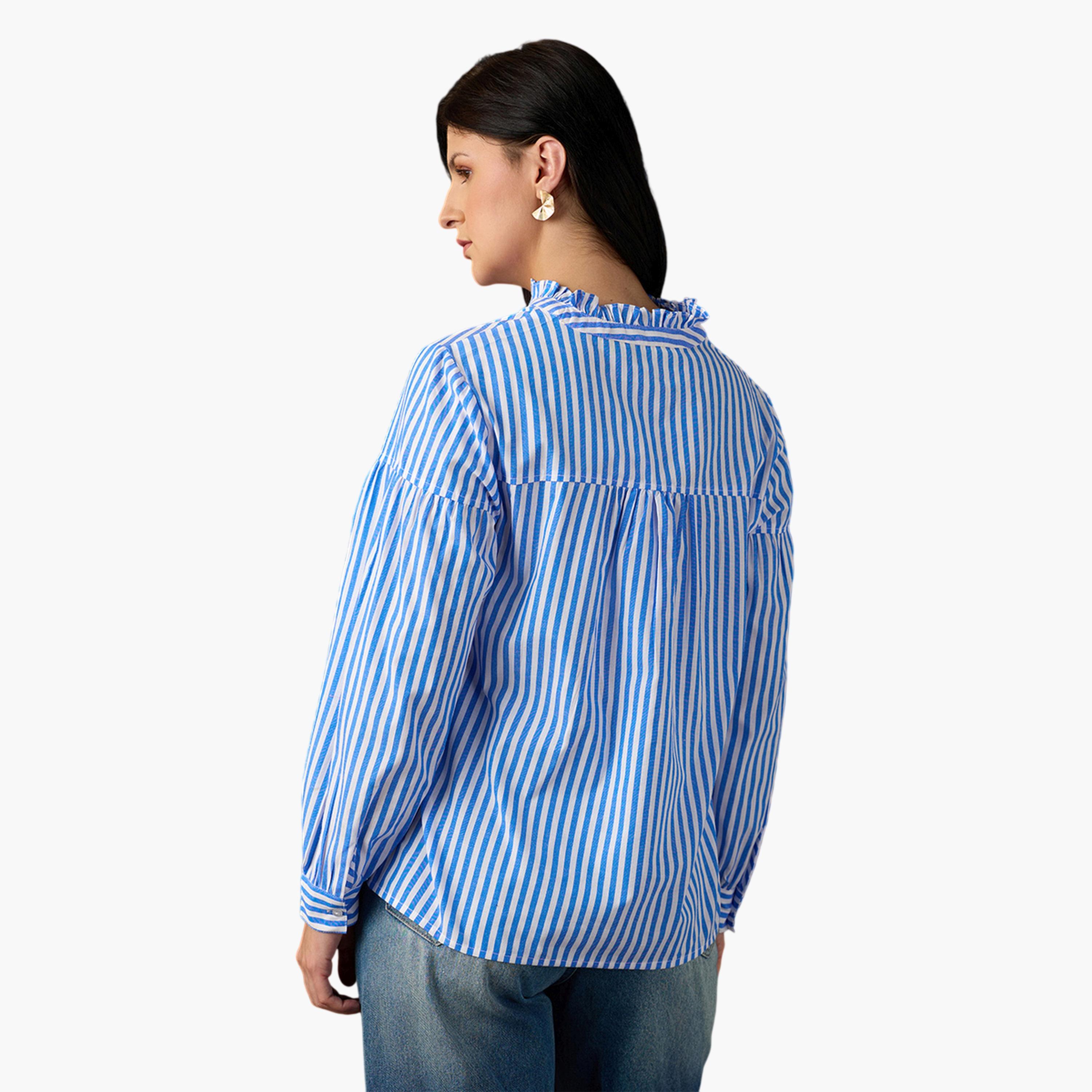 بلوزة مخطط بأكمام طويلة بقصة مريحة-women-clothing-shirtsandblouses-blouses-image-3