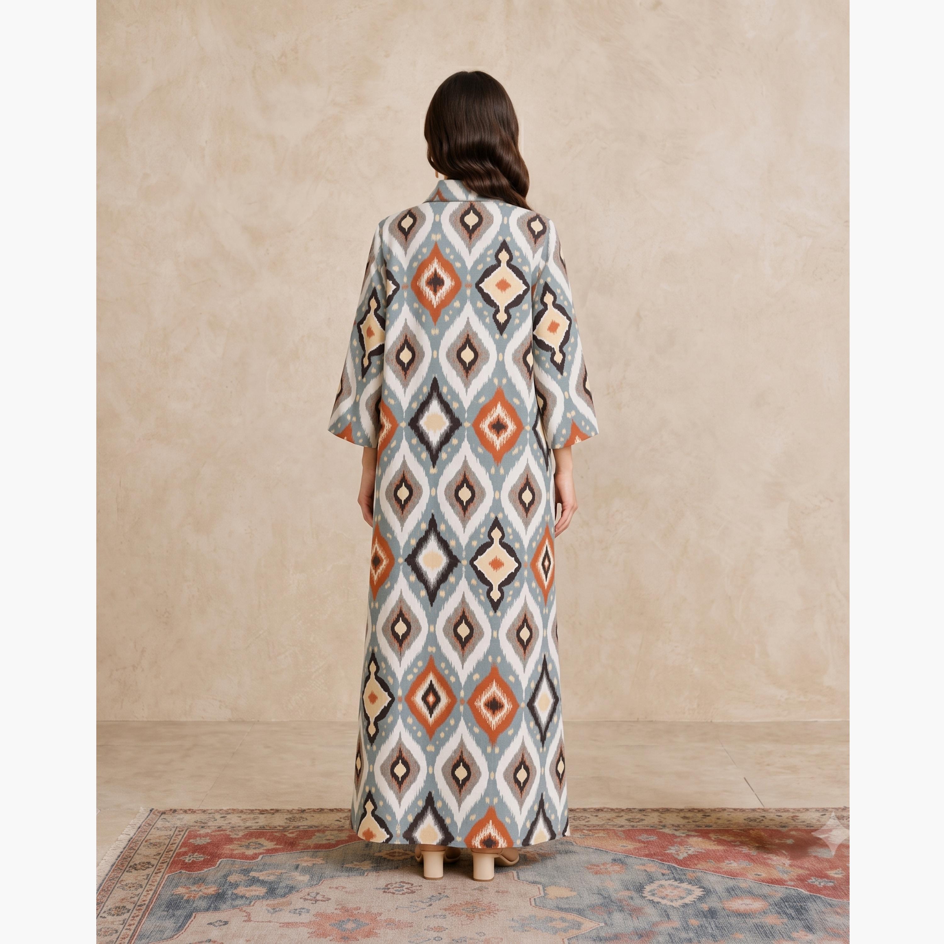 Take Two Multi Ikat Print Open Collar Jalabiya-women-arabicclothing-jalabiyas-image-6