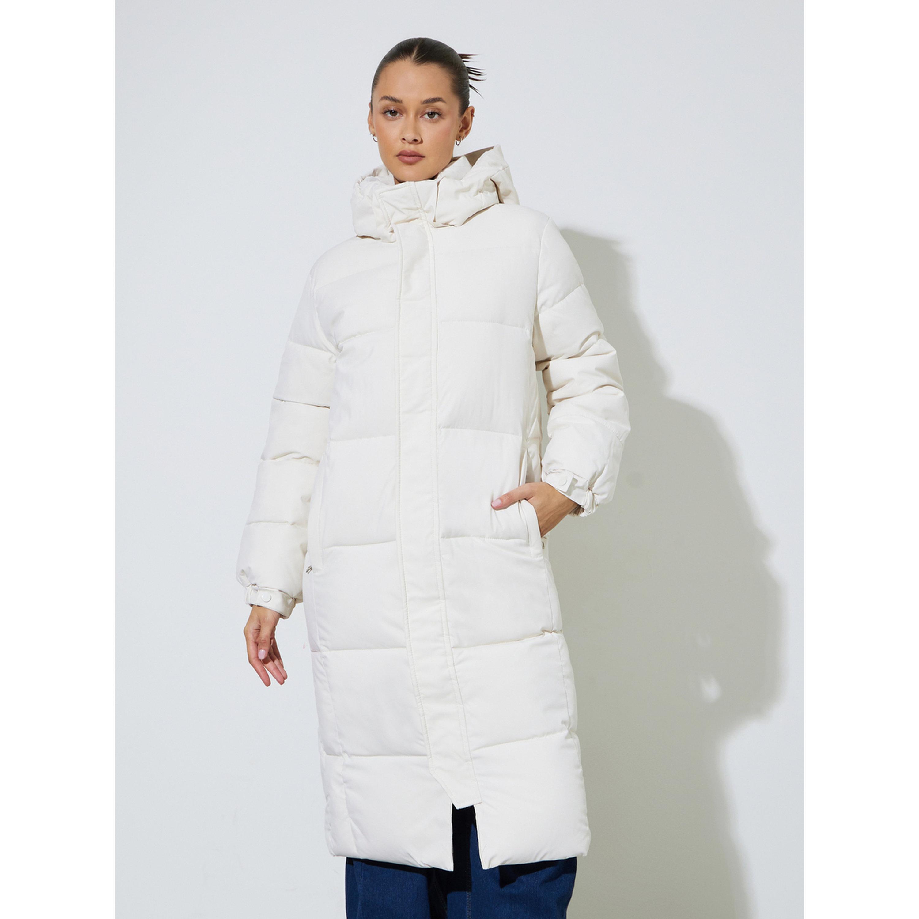 Styli White Solid Regular Fit Padded Midi Coat-women-winterwear-coatsandjackets-jackets-image-1