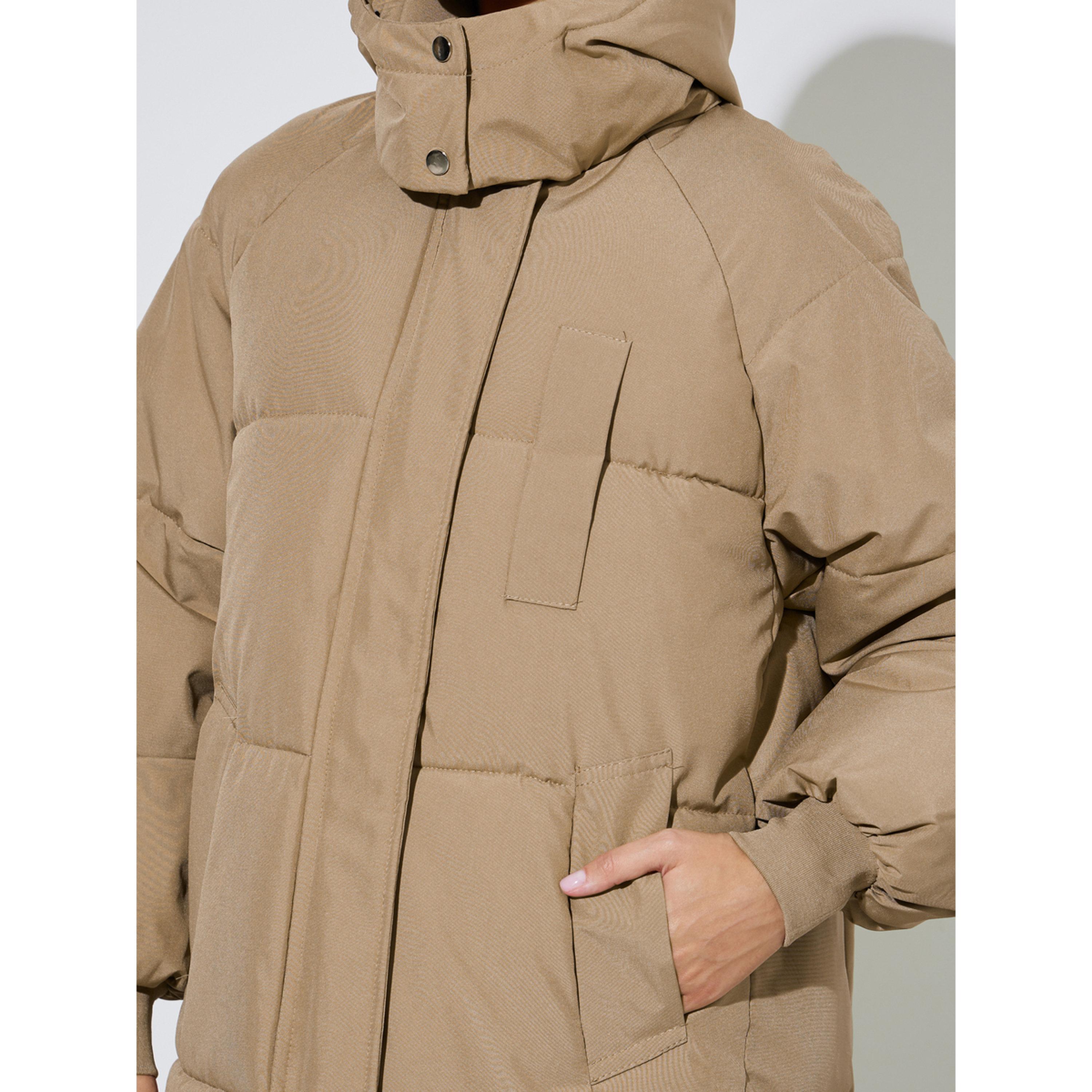 Styli Beige Knee-Length Padded Coat with Zip Closure-women-winterwear-coatsandjackets-jackets-image-5