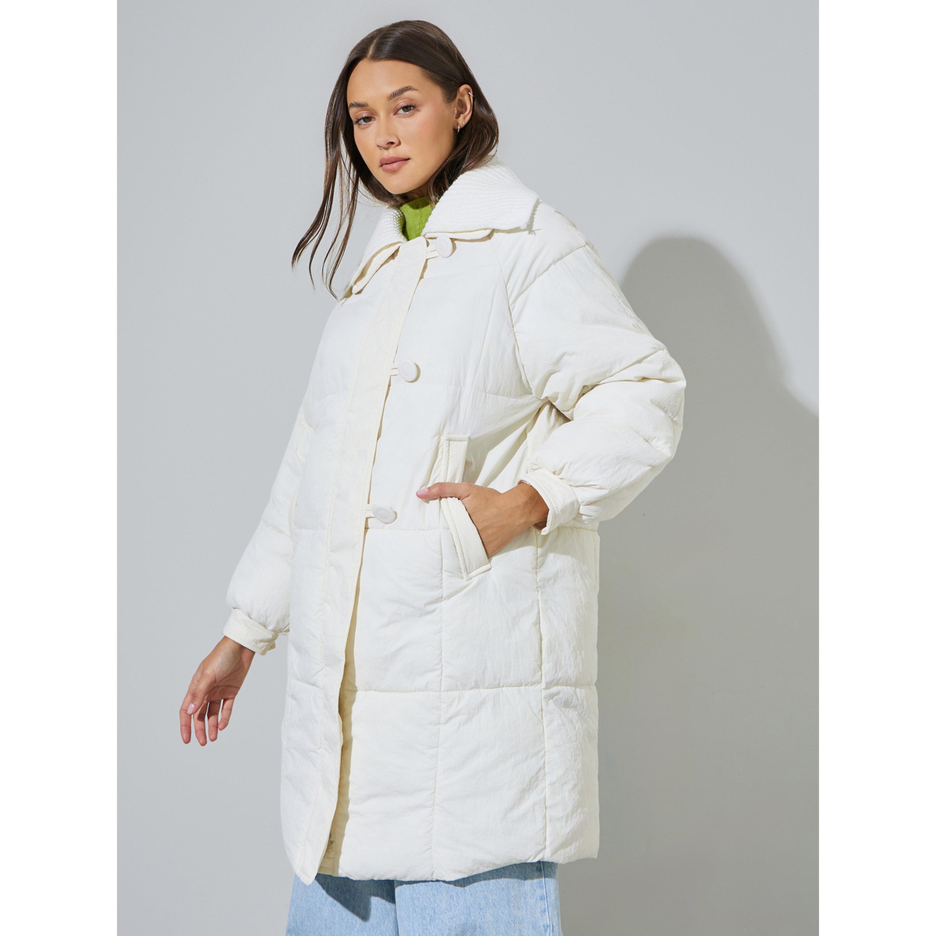 Styli White Solid Zip Knee-Length Puffer Coat-women-winterwear-coatsandjackets-jackets-image-1