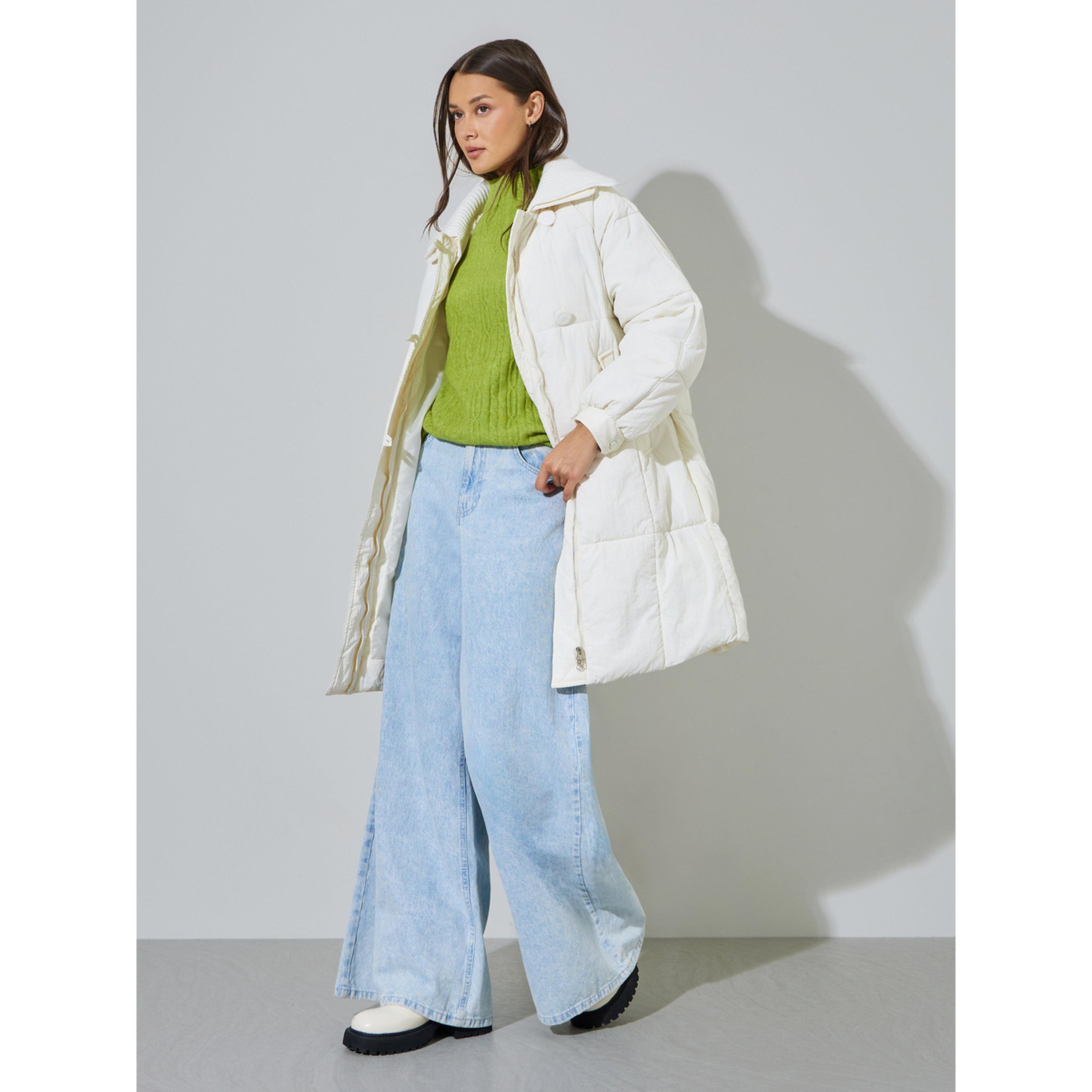 Styli White Solid Zip Knee-Length Puffer Coat-women-winterwear-coatsandjackets-jackets-image-2