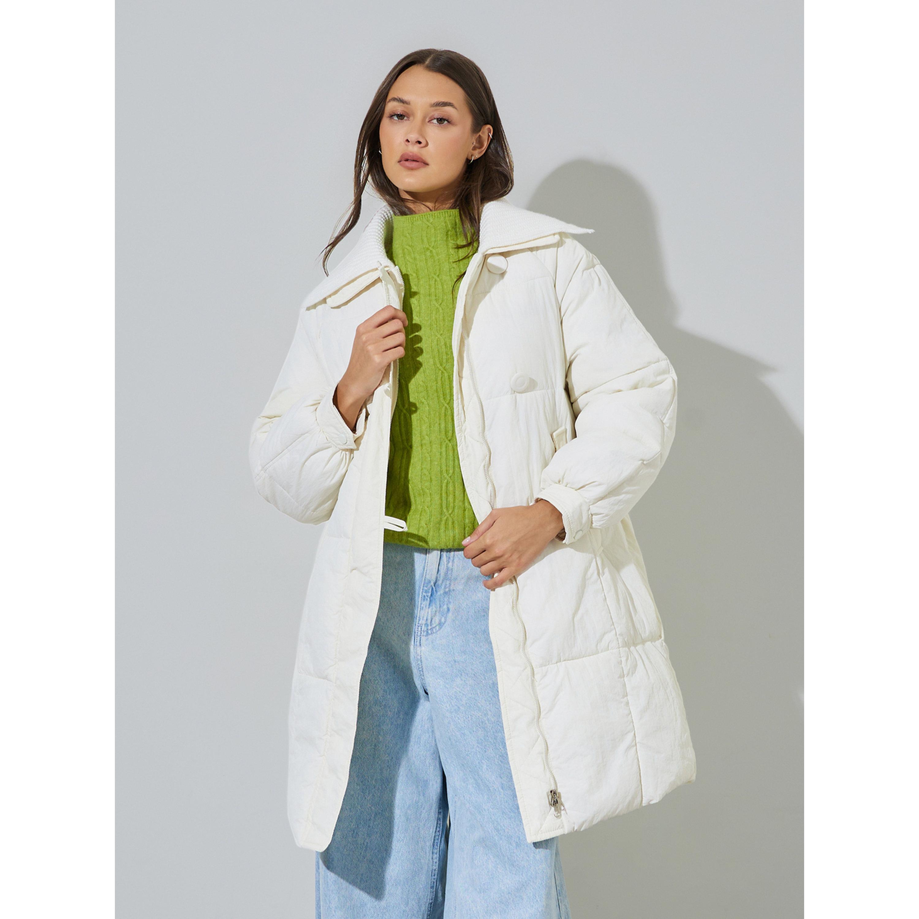 Styli White Solid Zip Knee-Length Puffer Coat-women-winterwear-coatsandjackets-jackets-image-3