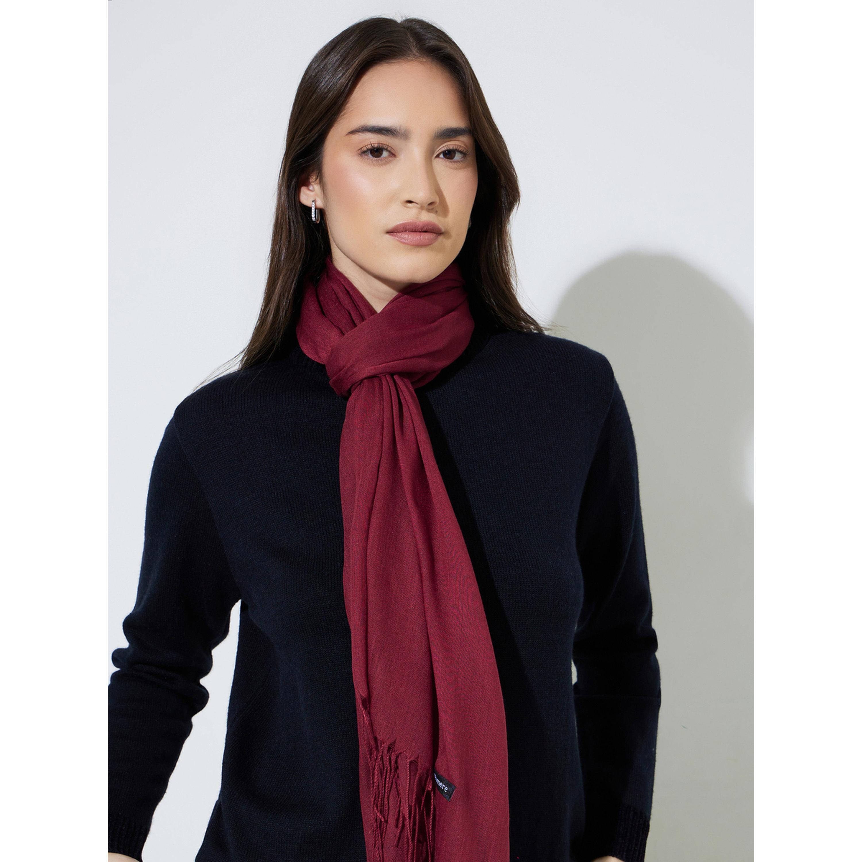 Styli Burgundy Solid Tassel Trims Classic Scarf-women-clothingaccessories-scarves-image-2