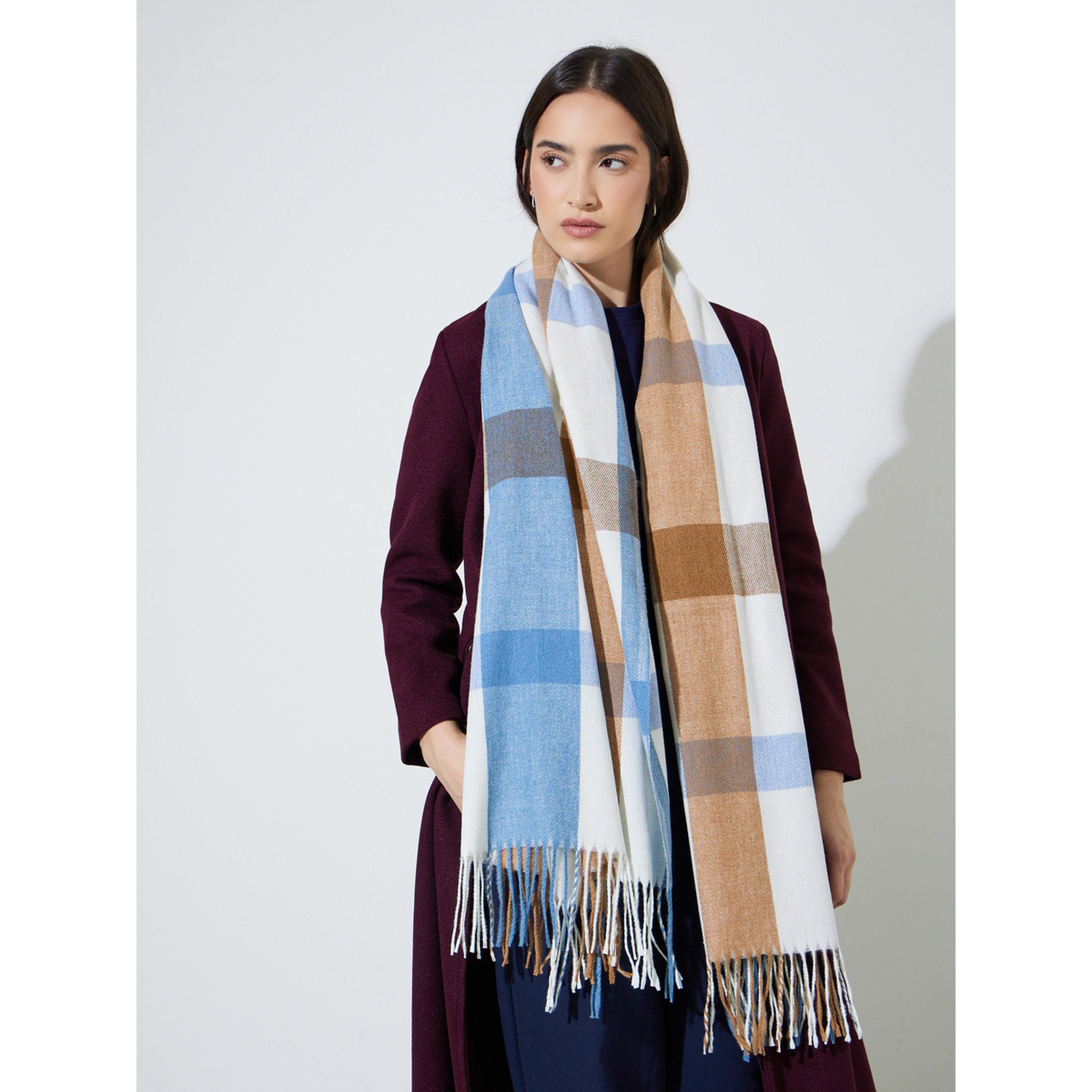 وشاح بشرابات ونمط مربعات أزرق-women-clothingaccessories-scarves-image-2