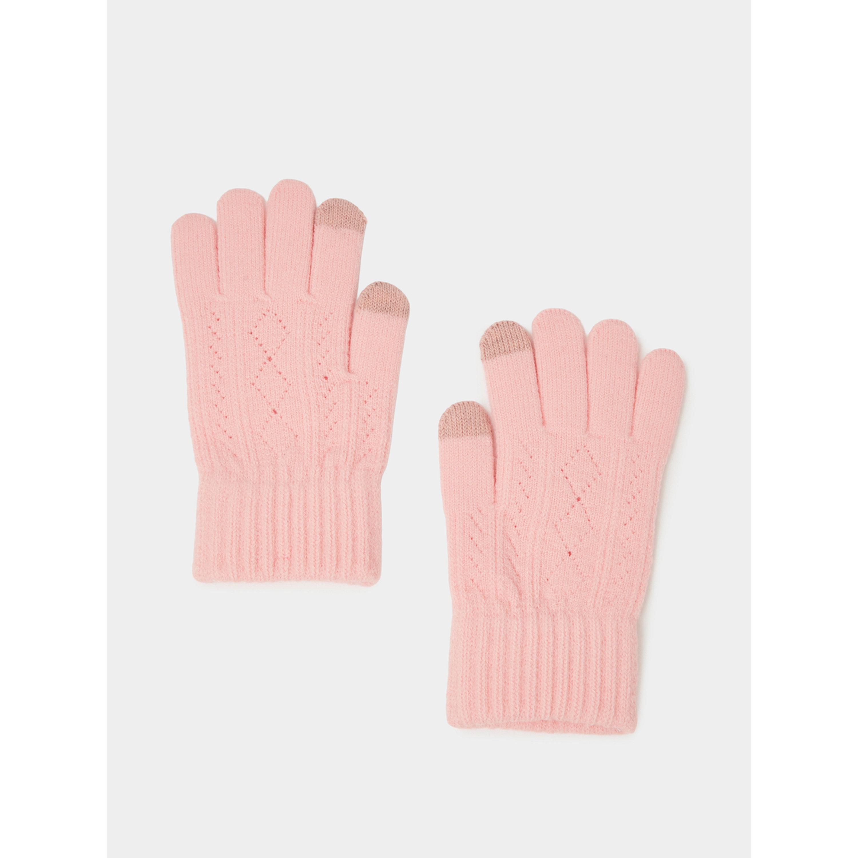 قفازات محبوكة بتفاصيل بارزة الملمس باللون الوردي-women-clothingaccessories-gloves-image-1