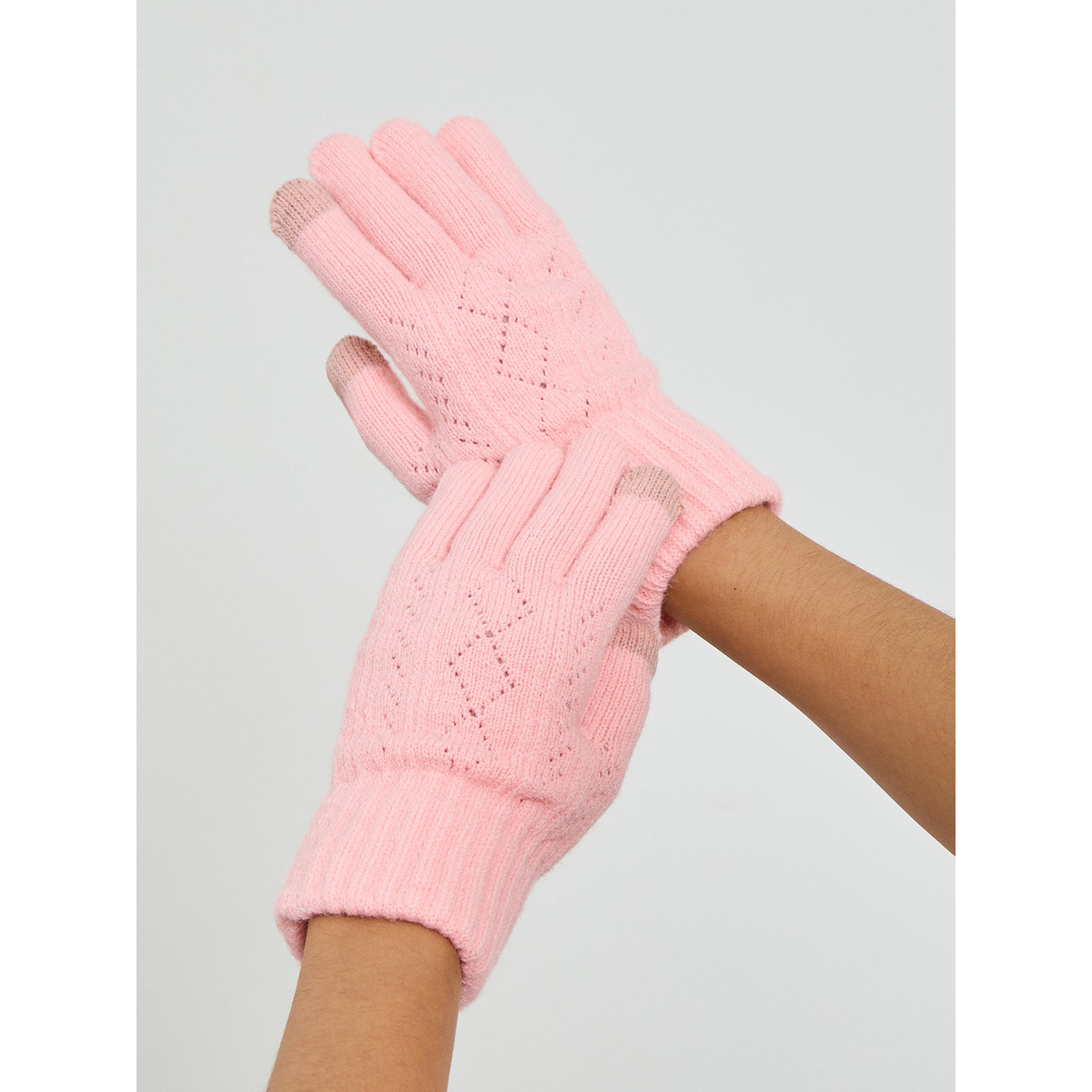 قفازات محبوكة بتفاصيل بارزة الملمس باللون الوردي-women-clothingaccessories-gloves-image-2