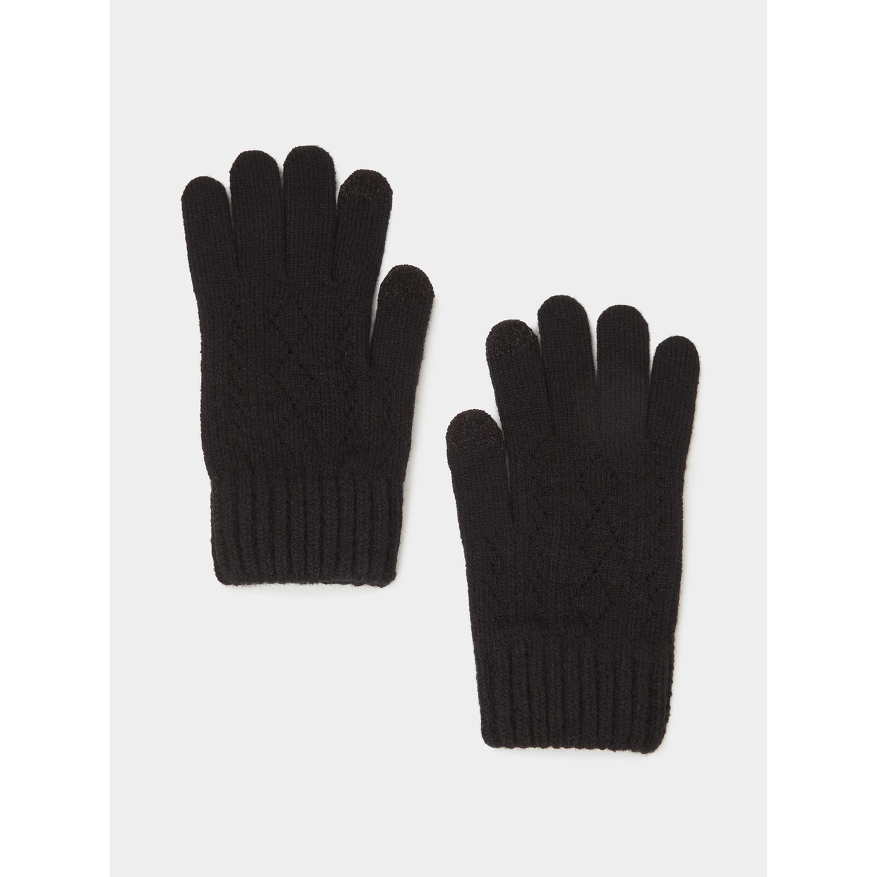 قفازات محبوكة بتفاصيل بارزة الملمس باللون الأسود-women-clothingaccessories-gloves-image-1