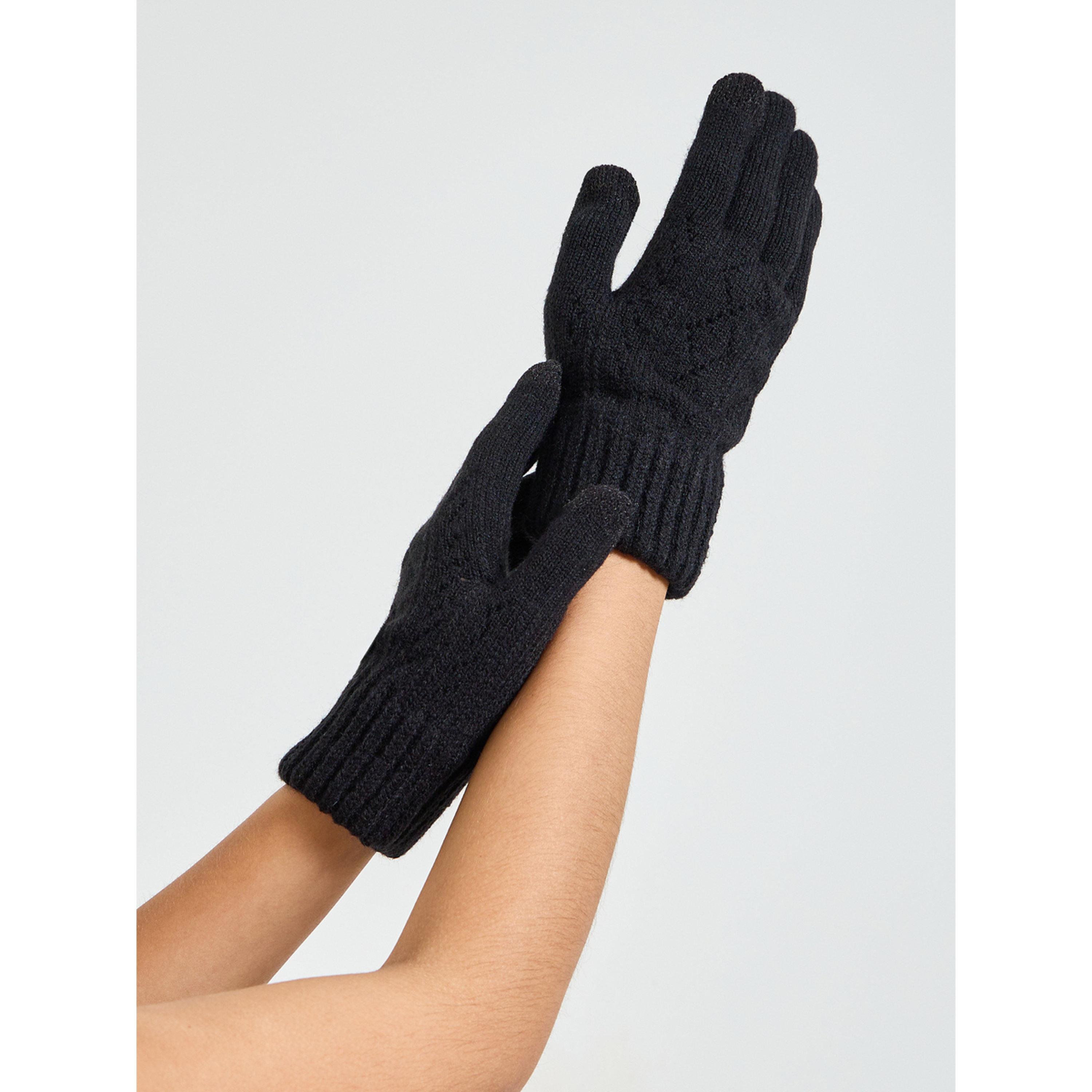 قفازات محبوكة بتفاصيل بارزة الملمس باللون الأسود-women-clothingaccessories-gloves-image-2
