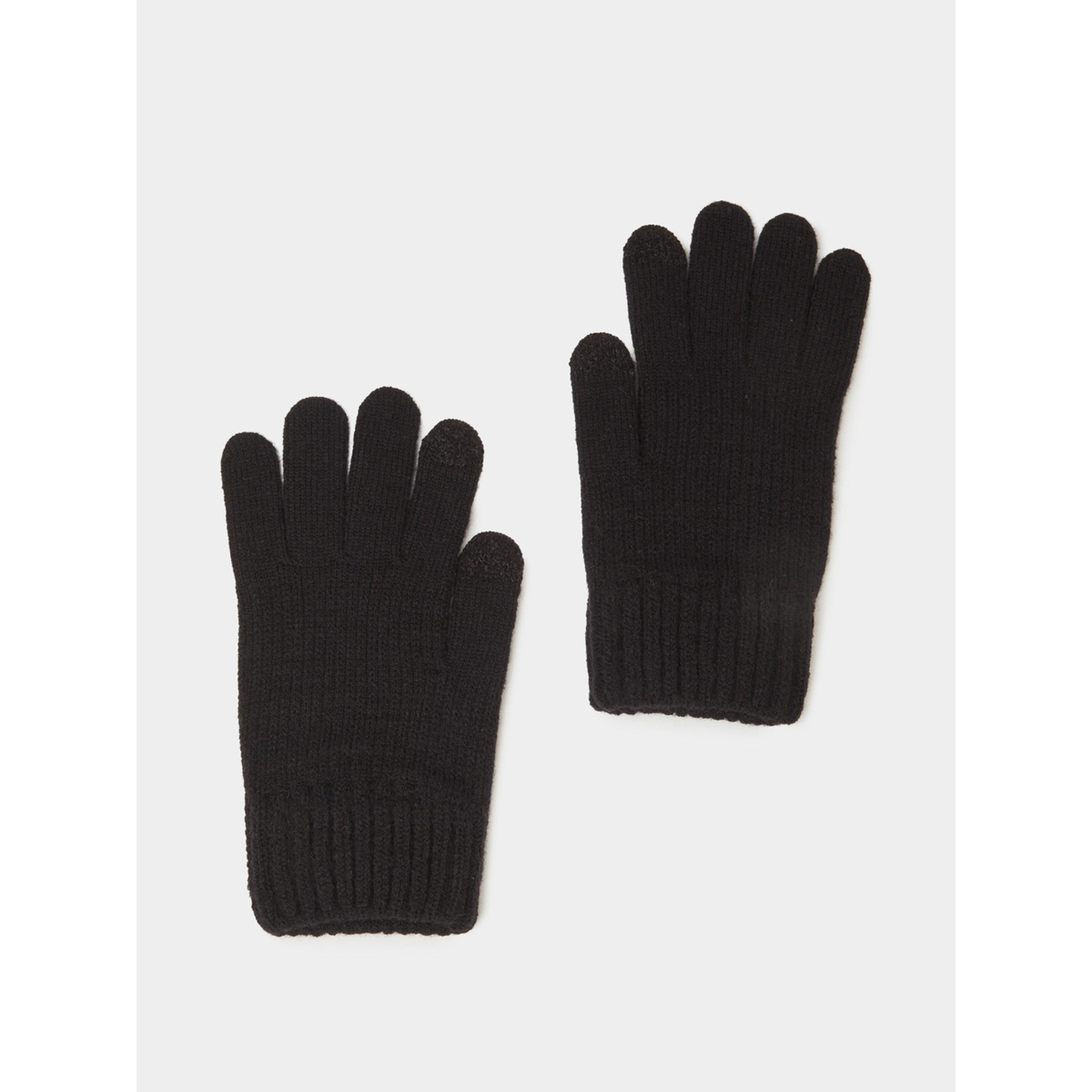 قفازات محبوكة بتفاصيل بارزة الملمس باللون الأسود-women-clothingaccessories-gloves-image-3